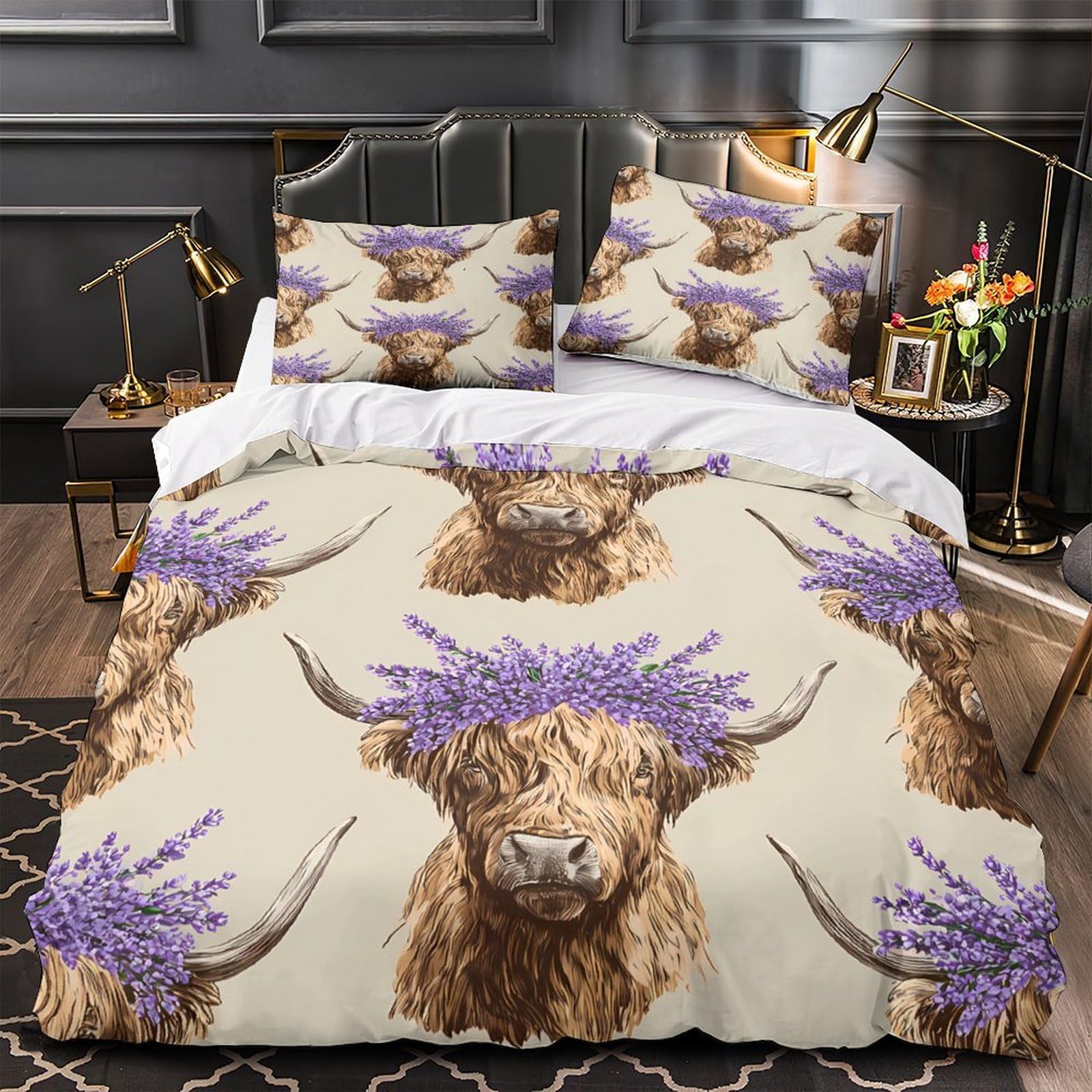 Parure de lit vache des Highlands housse couette 140x200 microfibre