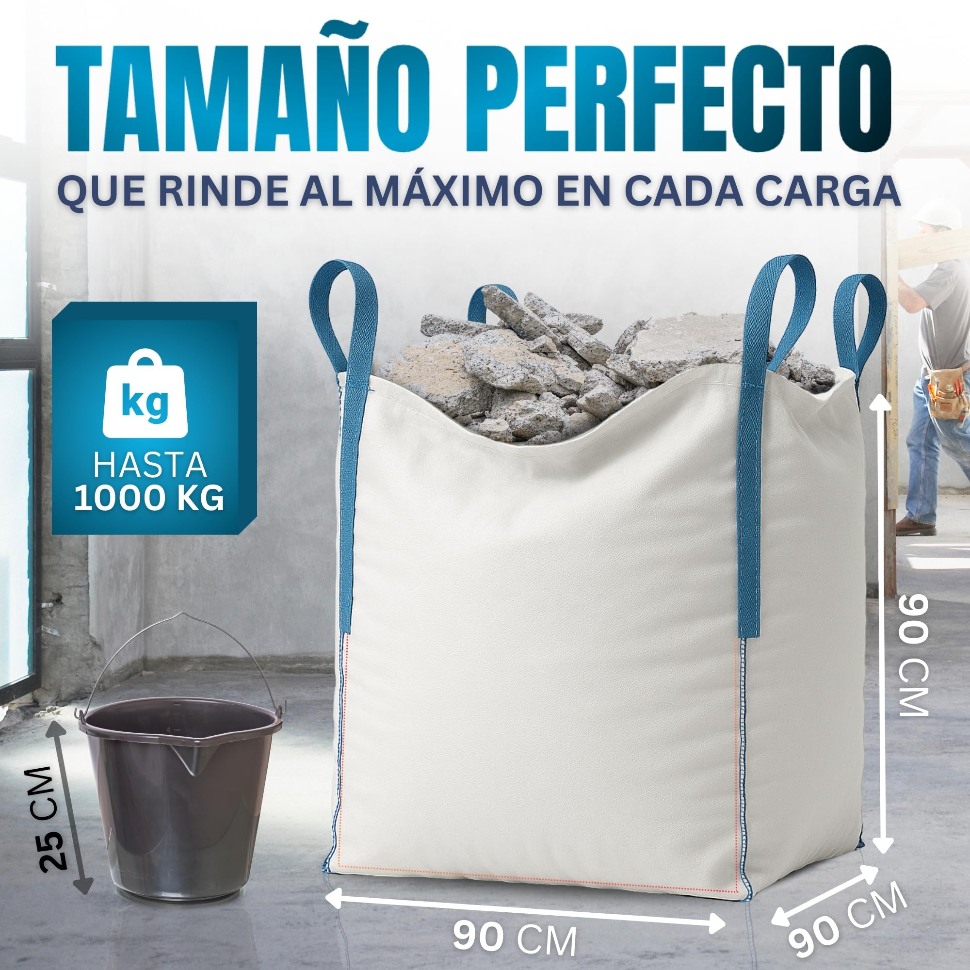 [x4 Sacos] Saco Big Bag 1000kg | Sacos Escombros Obra 80x80x90 cm | Big Bags Resistentes y Reutilizables para Jardín, Arena, Grava, Leña y Sacas 1000kg para Reparto