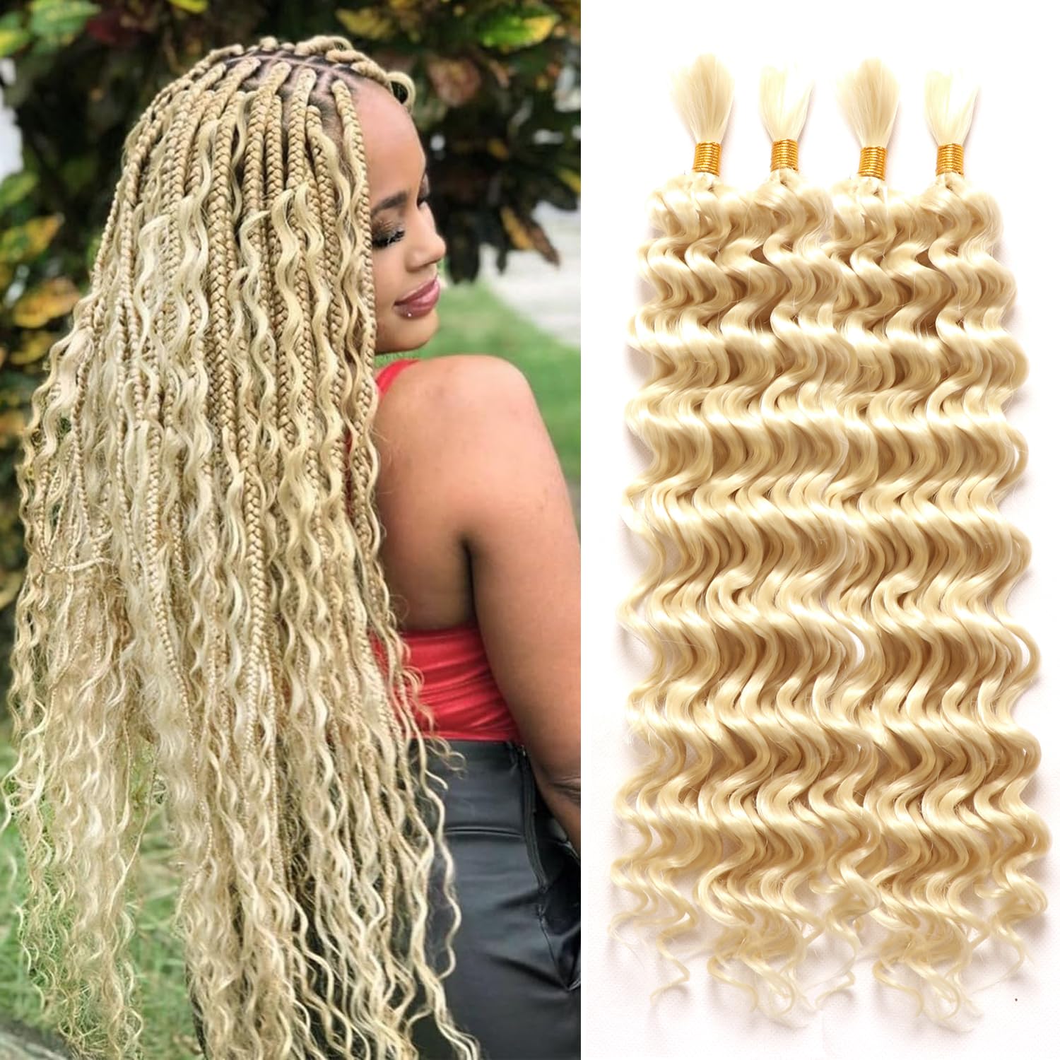 Curly Deep Wave Synthetic Braiding Hair 18 Inch Boho Braids Curly Braiding Hair Natural Color Wet And Wavy Braidng Hair Extensions For Black Women (613#