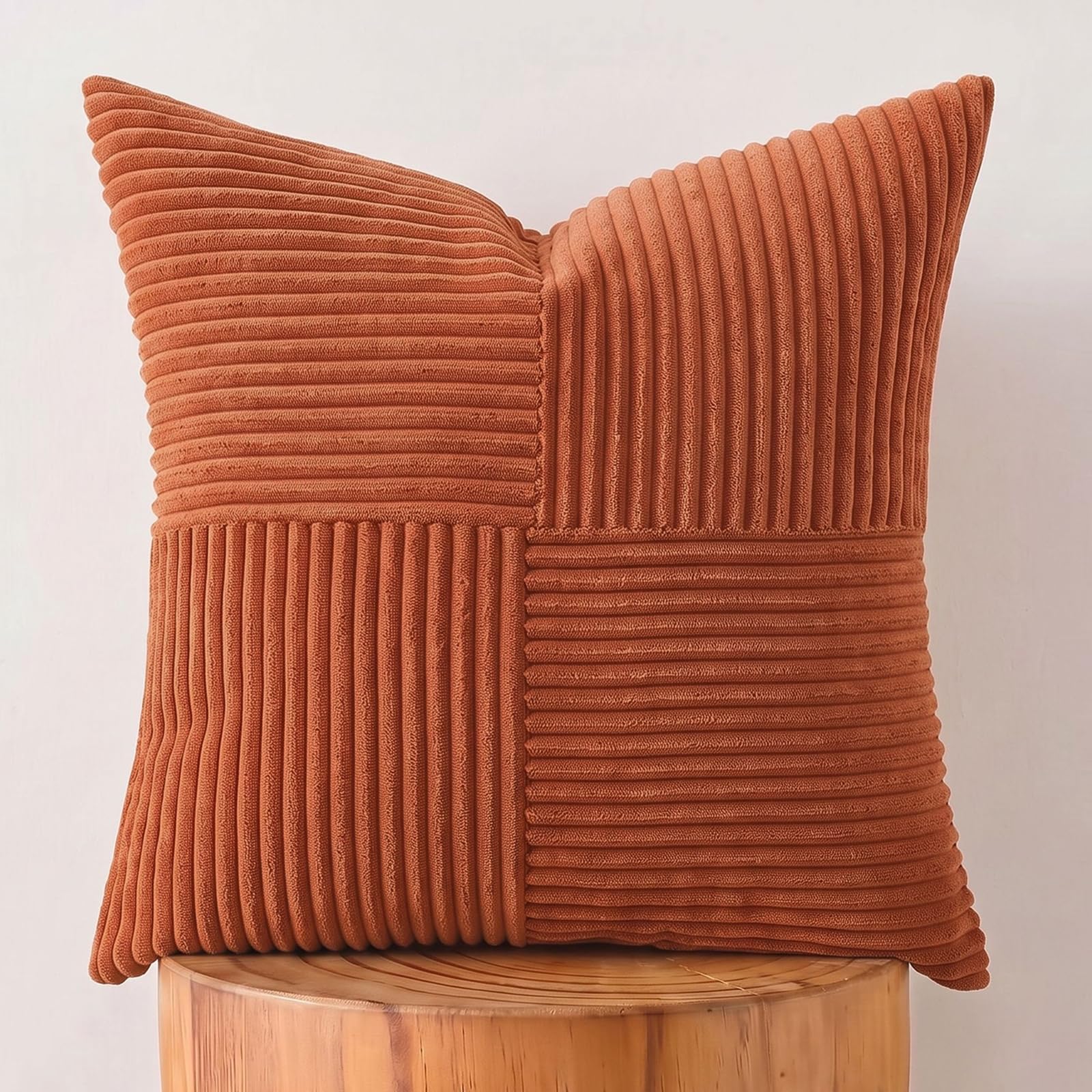 FDTERN Burnt Orange Decorative Throw Pillow Covers 16x16 Inch for Living Room Couch Bed, Boho Farmhouse Fall Home Decor, Soft Corss Corduroy Patchwork Textured Cushion Covers 40x40 cm — image 1