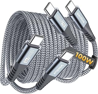 Verilux 2Pcs PD 100W Type C Cable Fast Charging, 6.6Ft/2M Braided C Type Charger Cable, 480Mbps Data Transfer USB C to C f Price In India