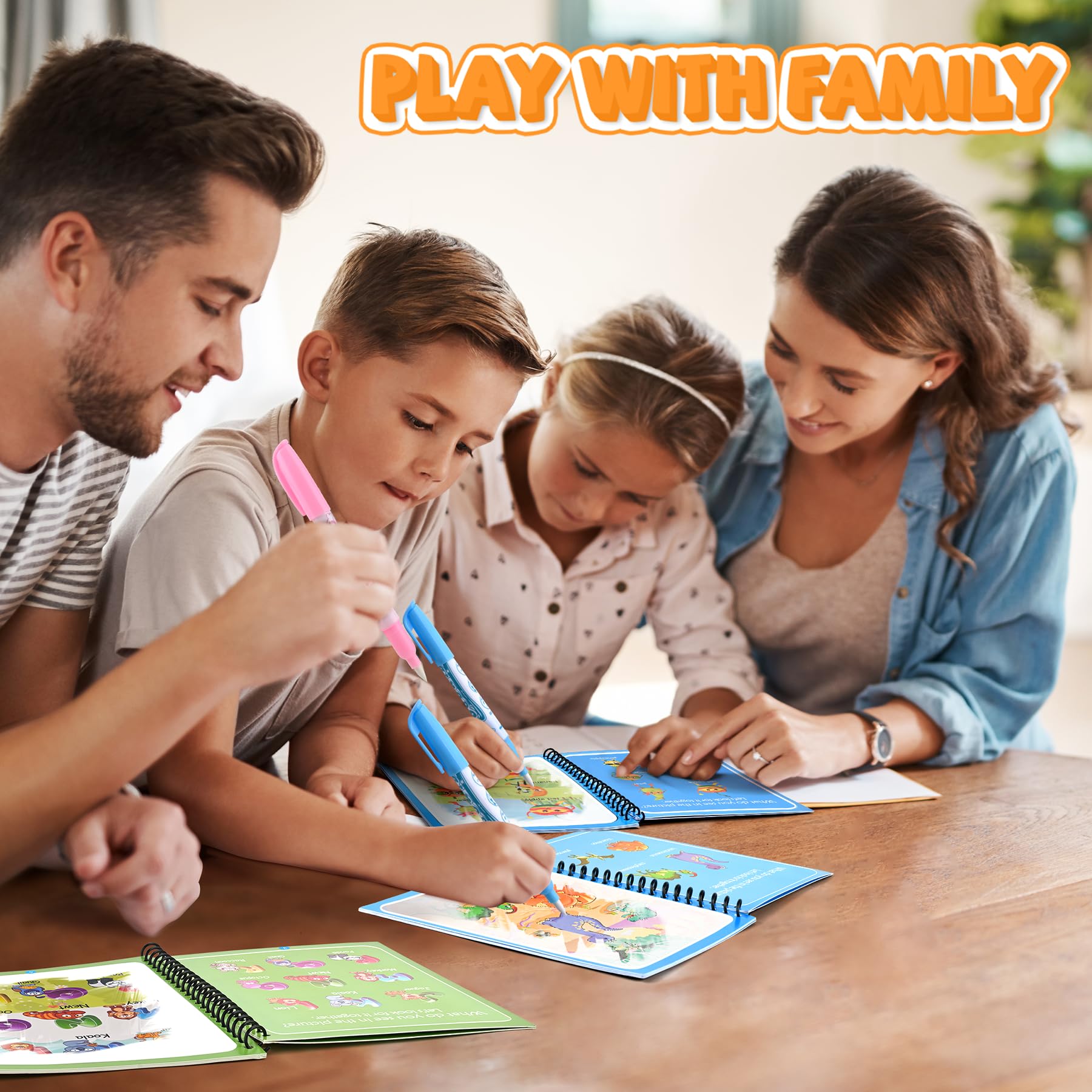 Damcyer 5 Pezzi Libro di Pittura ad Acqua per Bambini con 5 Penna Acqua,5 Temi Riutilizzabile Magic Water Book,Libri ad Acqua da Colorare Bambini,Libro da Disegno ad Acqua per Bambini da 3 Anni,B