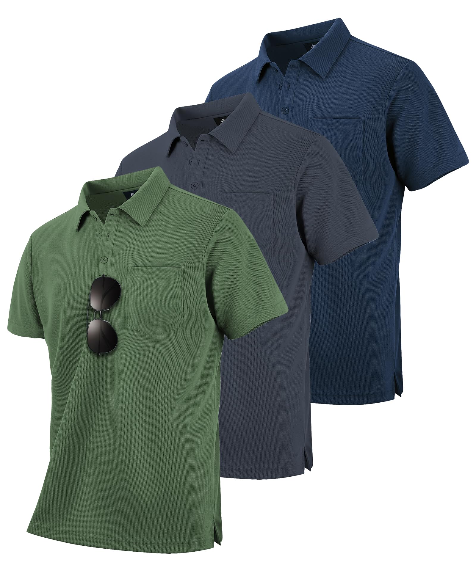 zitysport 3er Pack Poloshirts Herren Kurzarm Golf Polohemd Schnelltrocknend Atmungsaktives Herren Regular Fit Shirts Work Polo Shirts Männer Sommer Sport Tshirt Männer(Grau Grün Marineblau M)