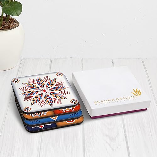 Miniatura 5 de Juego de posavasos de madera con caja de regalo, diseño de azulejos florales, juego de 4 posavasos cuadrados de mesa de 3.75 x 3.75 pulgadas,