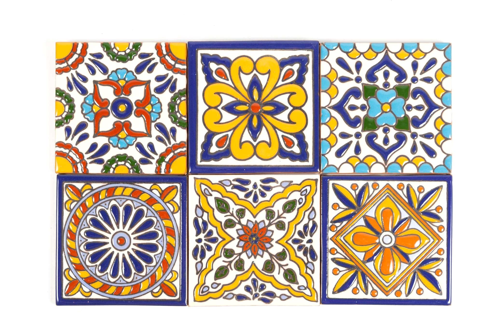 Cerames azulejos de mosaico Talavera Felipe Relieve - 30 azulejos decorativos de cerámica mexicana para baño, ducha, escaleras, pared posterior de la cocina | azulejos de mexicanos 10,5x10,5 cm