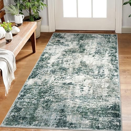 Miniatura 65 de Alfombra moderna y abstracta de área pequeña para interior de 3 x 5 pies, alfombra lavable, antideslizante, suave, verde salvia, gris, alfombra de