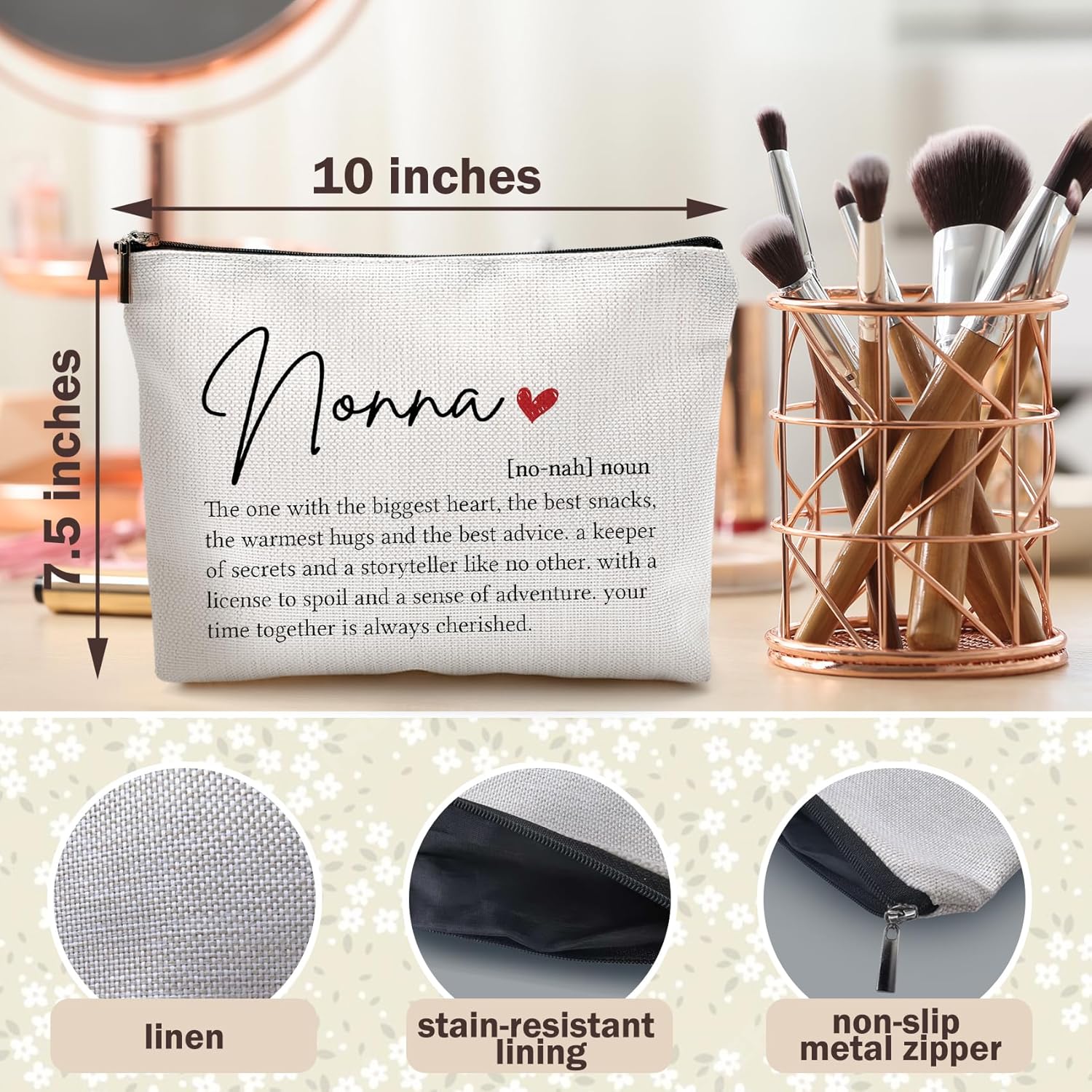 DILSJ Nonna Gifts Makeup Bag, Grandma Gifts For Christmas From Grandkids Grandson Bags, My Favorite People Call Me Nonna Heart Zipper Makeup Pouch Travel Organizer Toiletry Tools & Accessories - Image 6