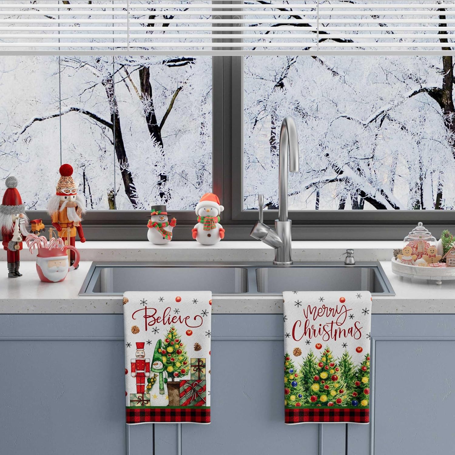 XCHI Nutcracker Snowman Christmas Tree Kitchen Towels Dish Towels 18x26 Inch Xmas Home Kitchen Decorations Hand Towels Set of 2 Drying Dishcloth - Image 5