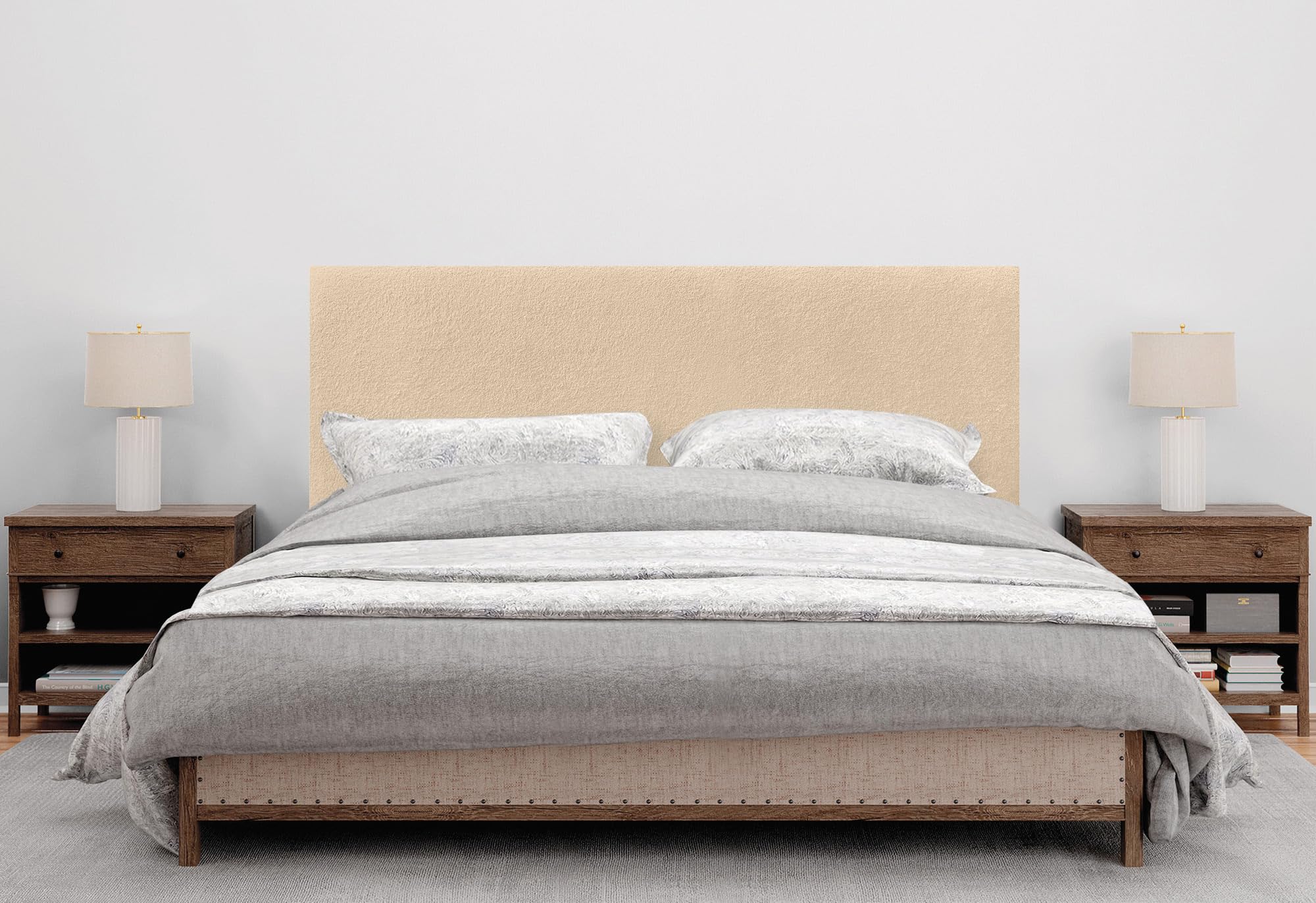 DHOME Testiera con Finitura in Spugna Soft Rivestimento Liscio con Piedini Tessuto Morbido per Pannelli Acustici Testiere Fonoassorbenti e Camere da Letto (145cm, 4cm - 125 Al., Beige)