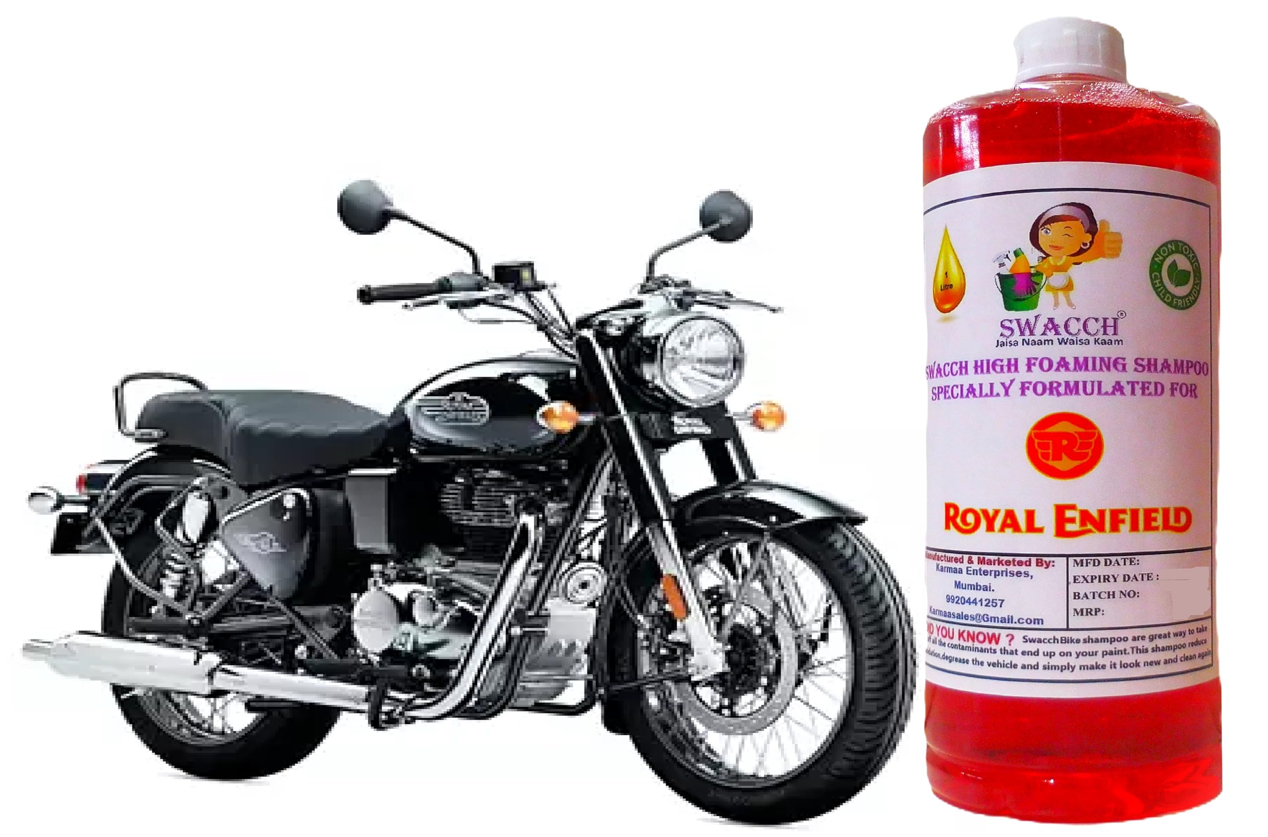 swacch High Foaming Bike Shampoo Formulated For Royal Enfield Bullet 350 I Thick Foam with Wax Coat I Non-Toxic Formula I Super Saver Pack I Premium Wax Formulation I Glossy & Shine I 1 Litre-image-29
