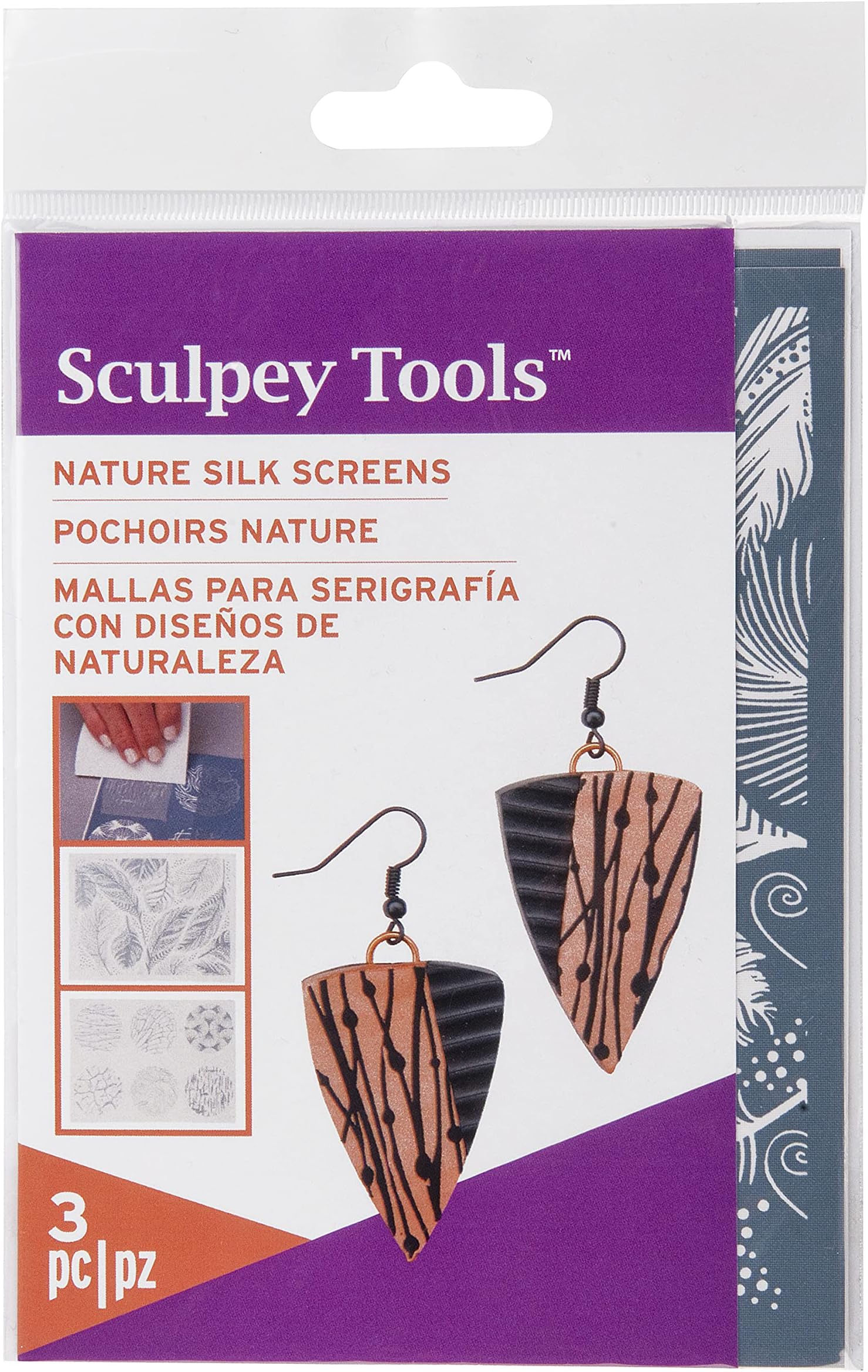 Sculpey Tools Silk Screen Nature, Reusable 3 Piece Set, Great for All Types of DIY Crafts, Polymer Clay, Jewelry Making and Mixed Media, Great for All Skill Levels