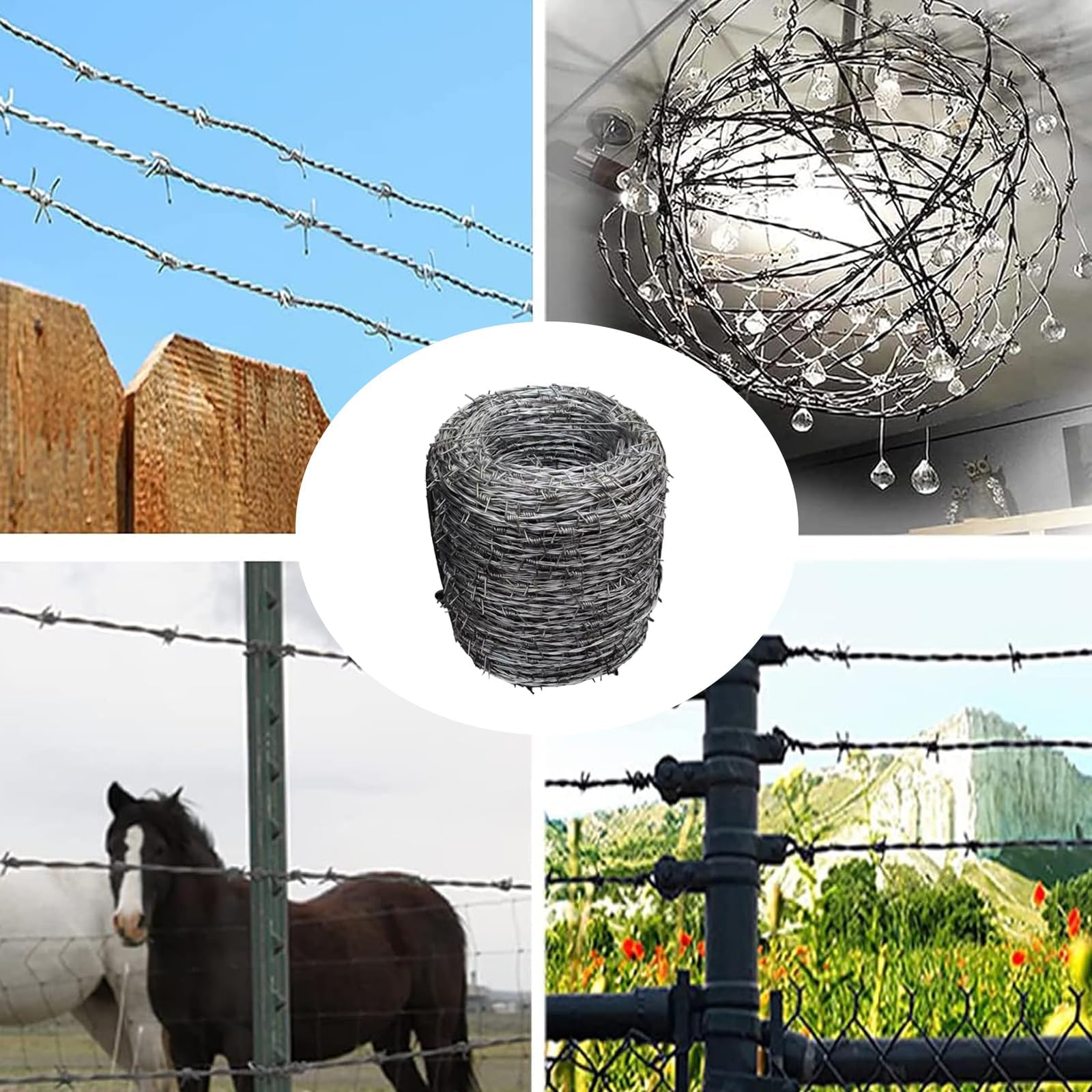 Alambre de Espino Galvanizado en Caliente - Bobina para Cercas de Seguridad Rural - Doble Cadena Acero Resistente para Vallados Ganaderos/Almacenes,2.2mm,200m(656ft)