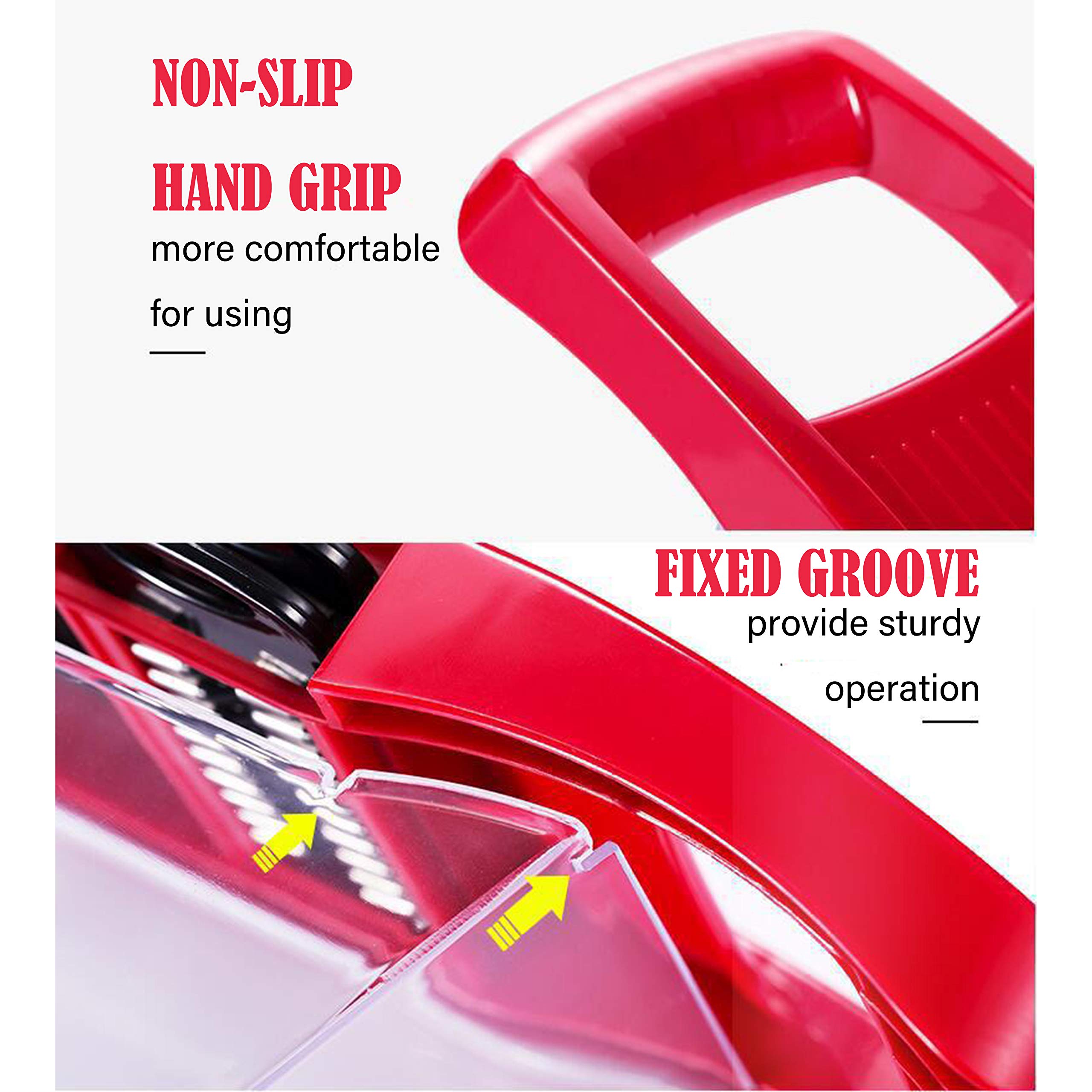 Mandoline Slicer Spiralizer Vegetable Slicer Cheese Slicer Potato Slicer, Cutter Chopper, Shredder with Anti-Skid Handle and Catch Tray, 6 Blades, Red