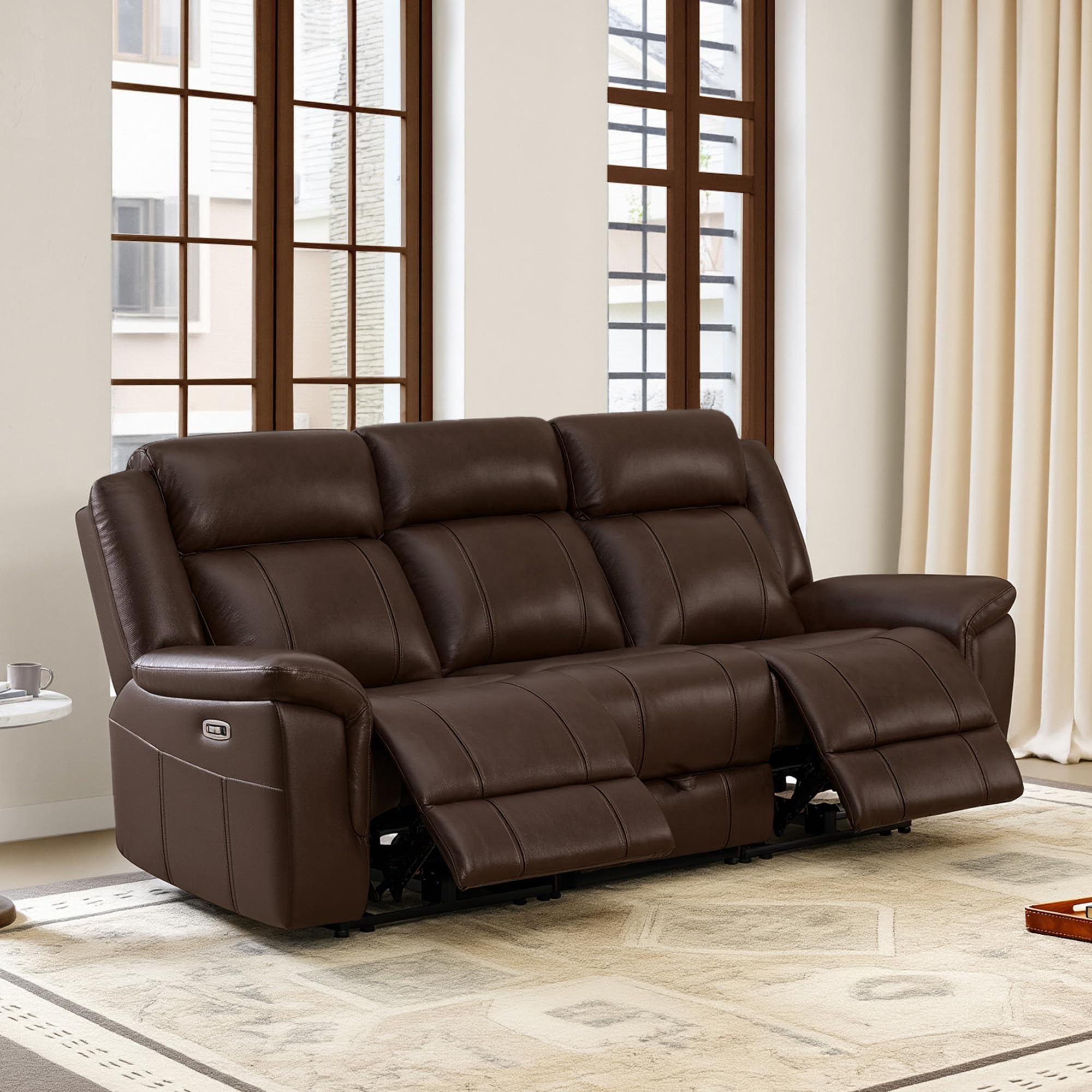 CHITA Leather Power Recliner Sofa Wall Hugger, Dark Brown, 3 Seater