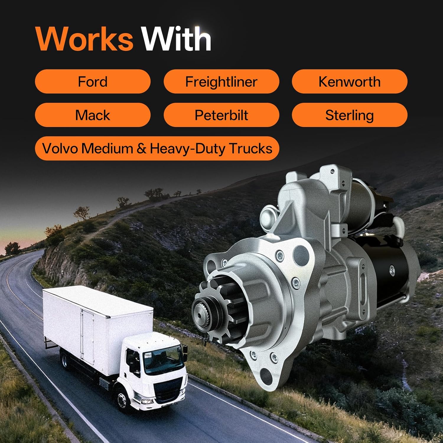 New 39MT 12V Starter Motor Compatible with Ford Freightliner Kenworth Mack Peterbilt Sterling Volvo Medium Heavy-Duty Trucks Replaces 8200308 3103304 8201079 5284082 5284081 10461318 19011530 D6160020