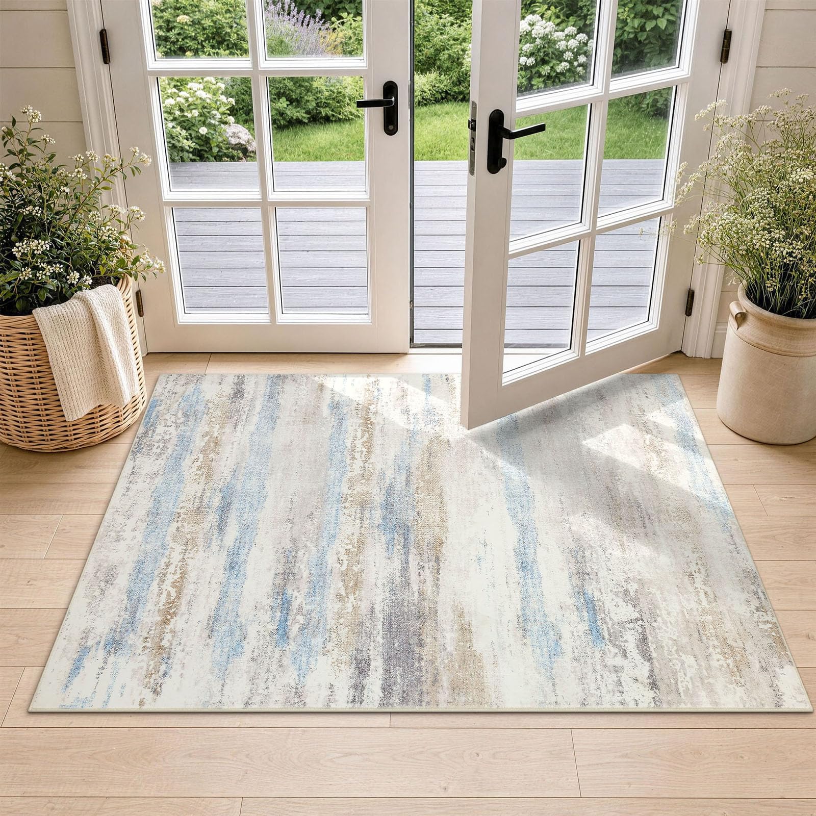 Homaxy Modern Abstract Rugs Living Room 60 x 90 cm Carpet Beige&Blue — image 1