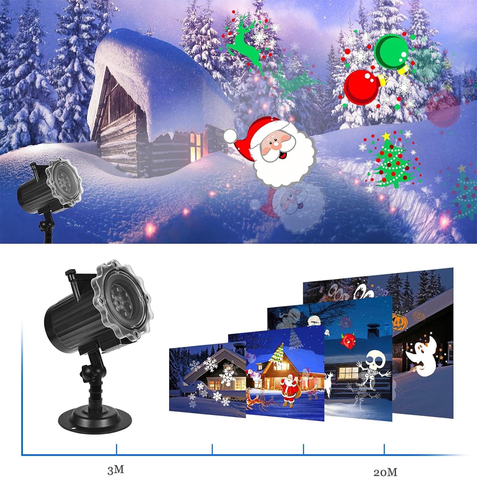 Proyector Navidad Exterior Interior LED Luces de Proyector Navidad 16 HD Patrones Lámpara de Proyección IP65 Impermeable con Control Remoto Luz Proyector para Halloween, Navidad, Fiestas