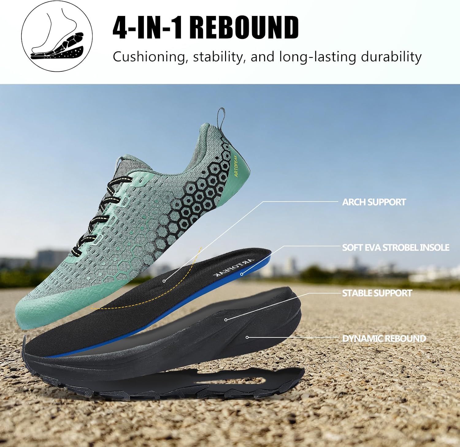 Men's Wide Trail Running Shoes Comfortable Cushioned Hiking Walking Shoes with Arch Support Stability Non Slip Workout Cross Training Sneakers