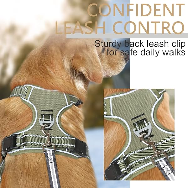 HEELE Dog Harness, No Pull Dog Harness Medium, Release on Neck, Front Back Clips Dog Vest Harness Reflective Adjustable Padded, Easy Control Handle for Outdoor Walking Training, Green, M - 4