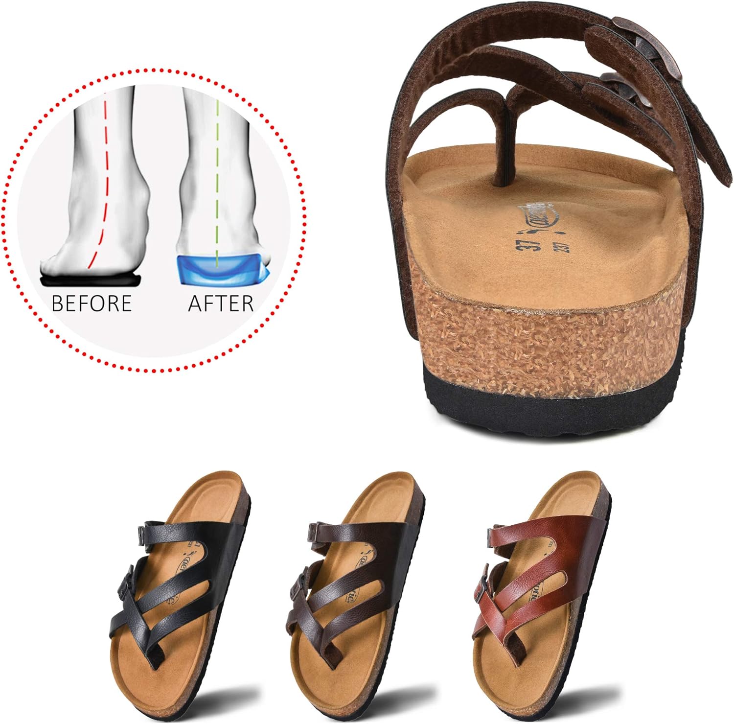 AEROTHOTIC Recovery Slides for Women Comfortable Memory Foam Cork Footbed Cute Faux Leather Adjustable Buckle Straps Walking Travel Outdoor women sandals - Image 7