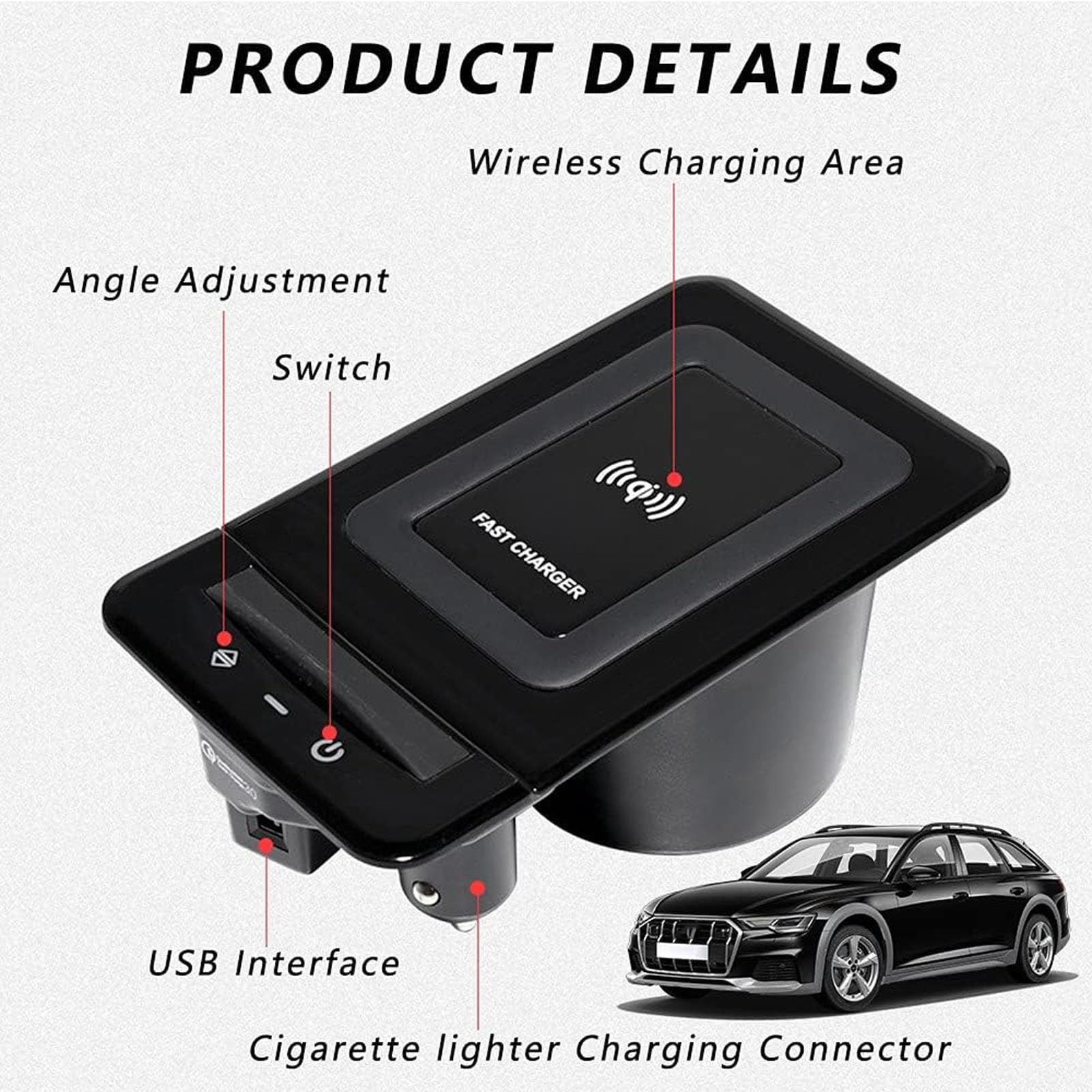 DeaVER Cargador Inalámbrico Coche Qi con Carga Rápida De 15 W para Audi A6 S6 Rs6 A7 S7 Rs7 2019-2022 Accesorios De Actualización De Consola Central Navideños