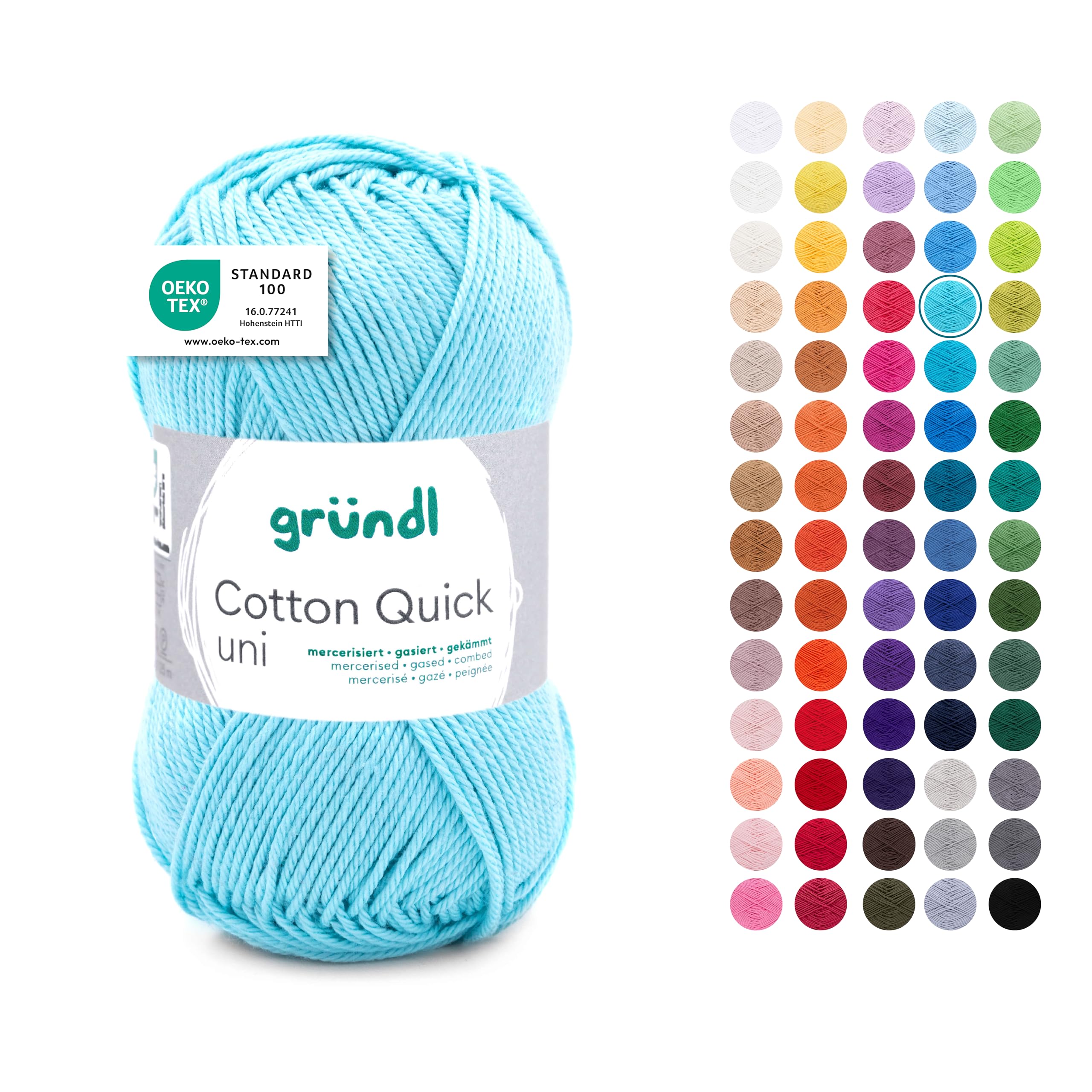 Gründl Cotton Quick Plain Knitting Yarn/Crochet Yarn - 10 x 50g Balls - 100% Cotton Oeko-Tex Certified - 50g/125m - Needle Size: 3-4, 1 x 50g - Baby Blue