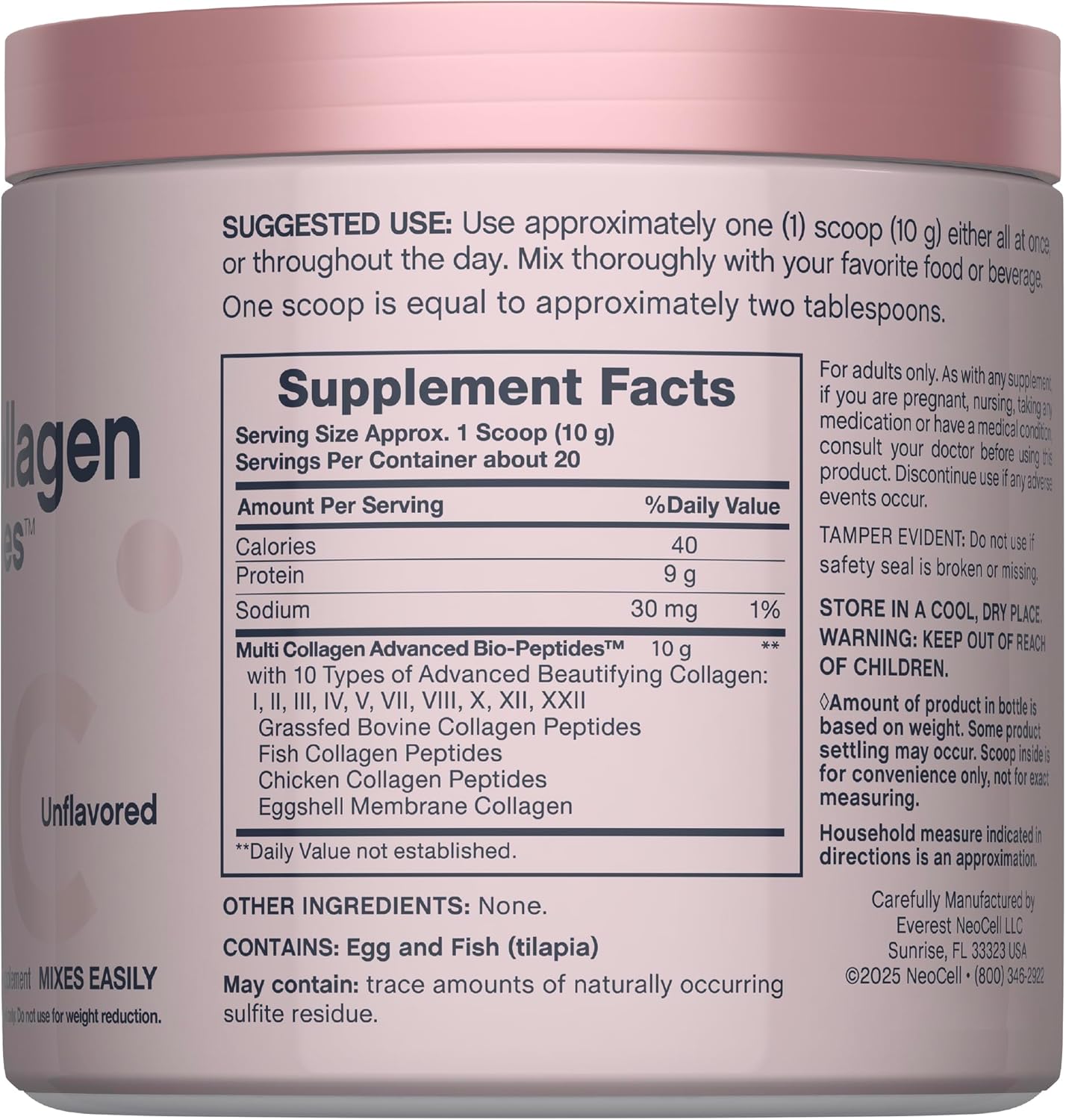 NeoCell Multi Collagen Peptides Powder | 7 oz | 10 Types of Advanced Bio-Peptides | Superior Absorption | Unflavored and Mixes Easily