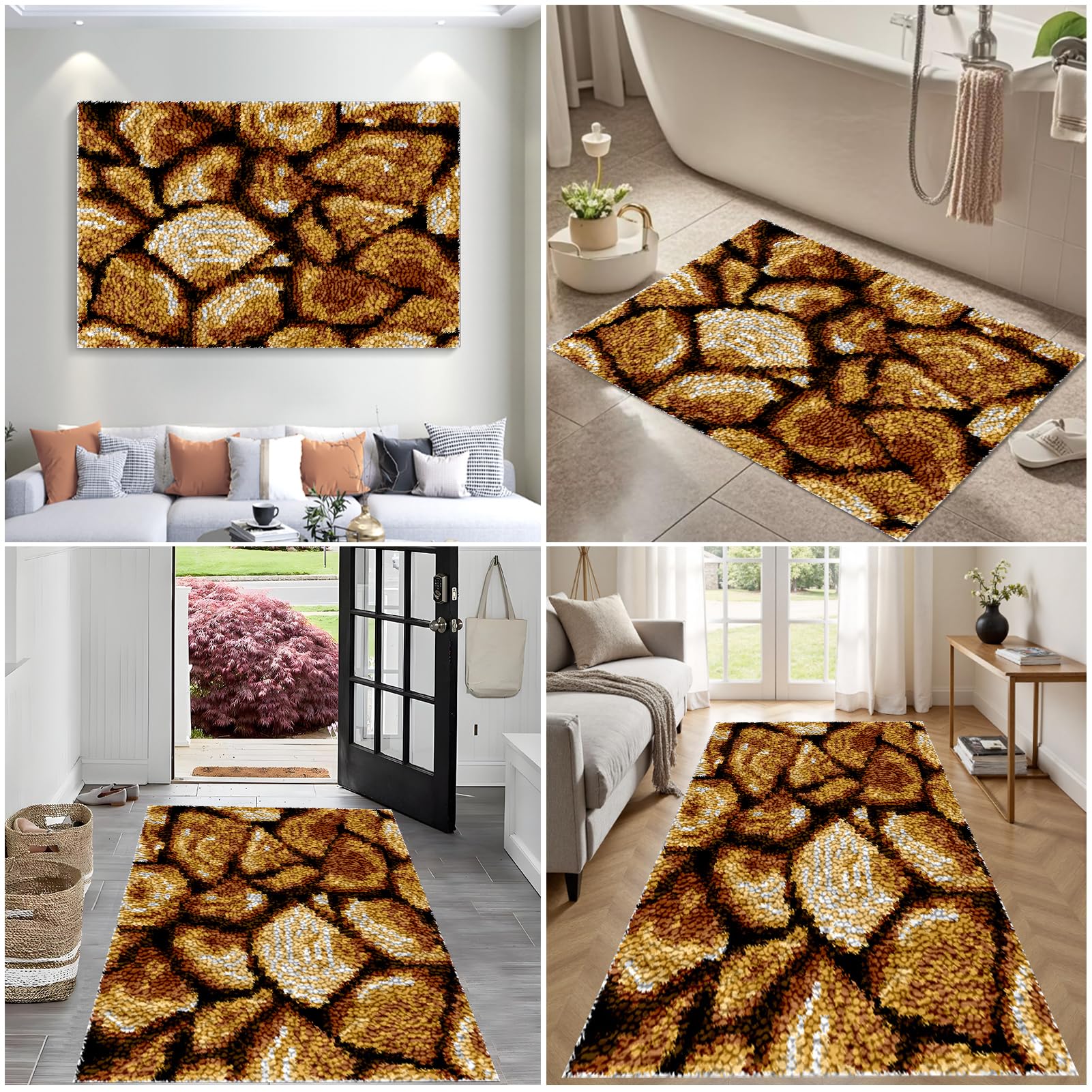 Zestaw haczyków zatrzaskowych dla dorosłych, szydełkowy dywan z haczykiem na rogi, dywan DIY zestaw do haftowania dla początkujących, zestaw do haftowania DIY dywan, haft krzyżykowy 40 x 70 cm
