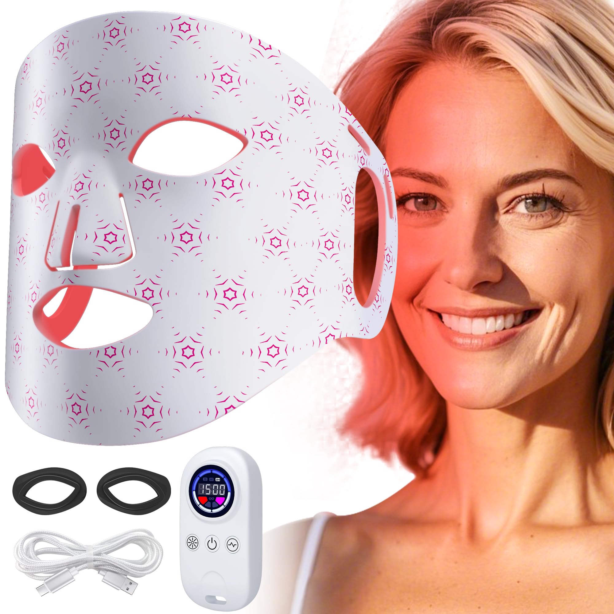 Red Light Mask for Face Silicone Soft LED Face Mask with Remote 660nm 850nm Red Light Mask with