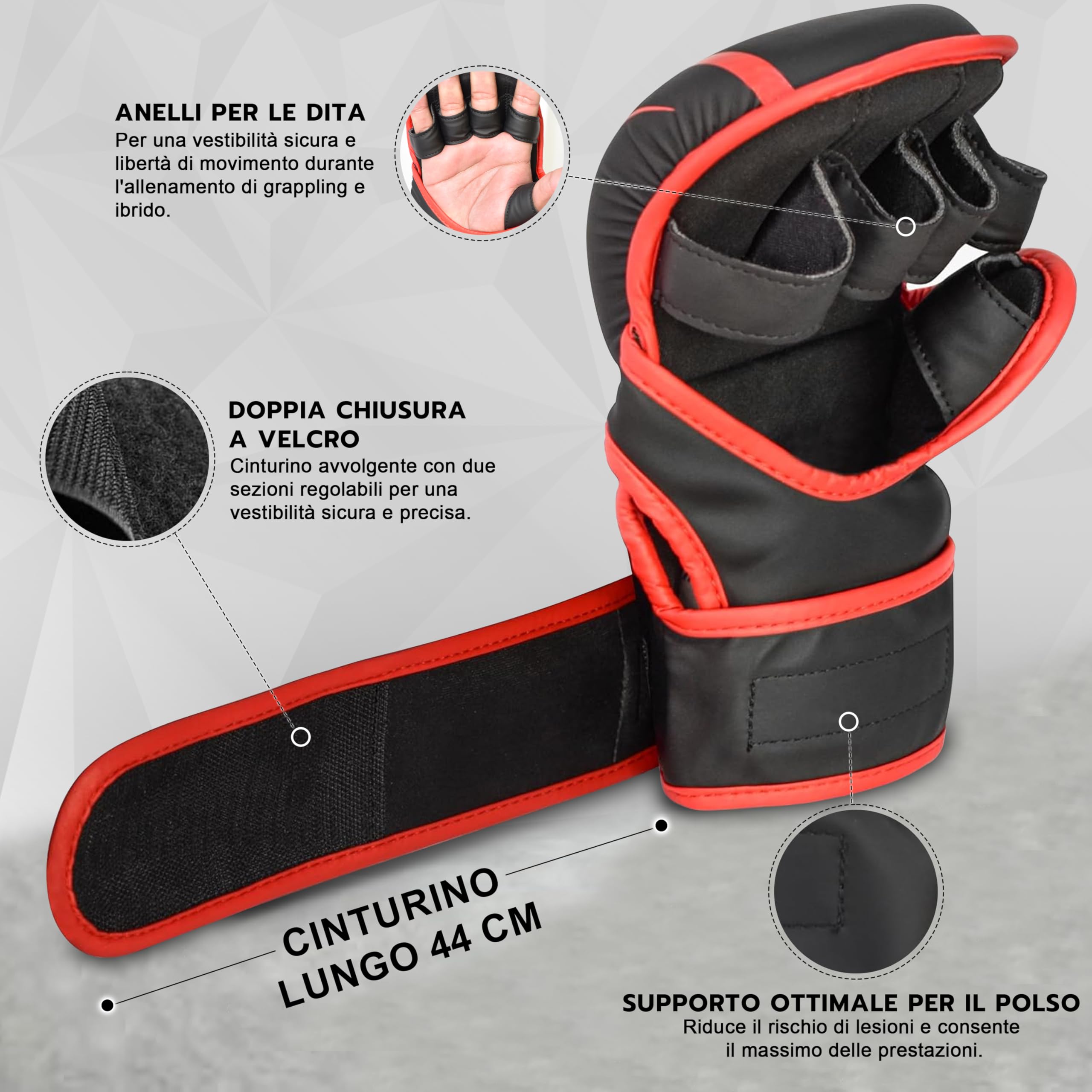 AQF Guanti MMA, Design Palmo Aperto Guantoni Da Boxe, Supporto Migliorato Polso, Imbottitura Ammortizzante, Leggeri MMA Gloves, Guantoni Muay Thai Per Allenamento, Kickboxing, Karate