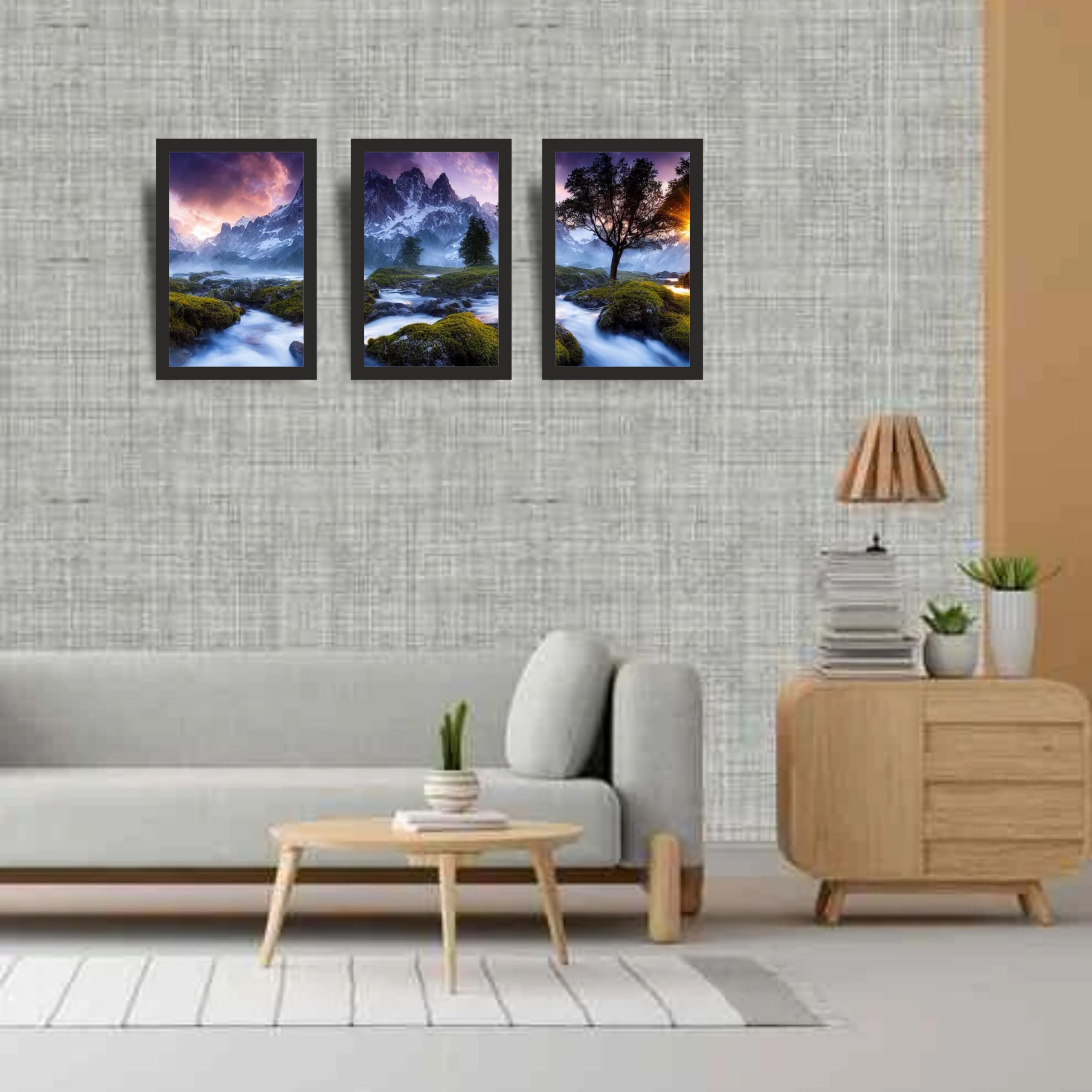 Misty Mountain River Wall Art Frame Set of 3