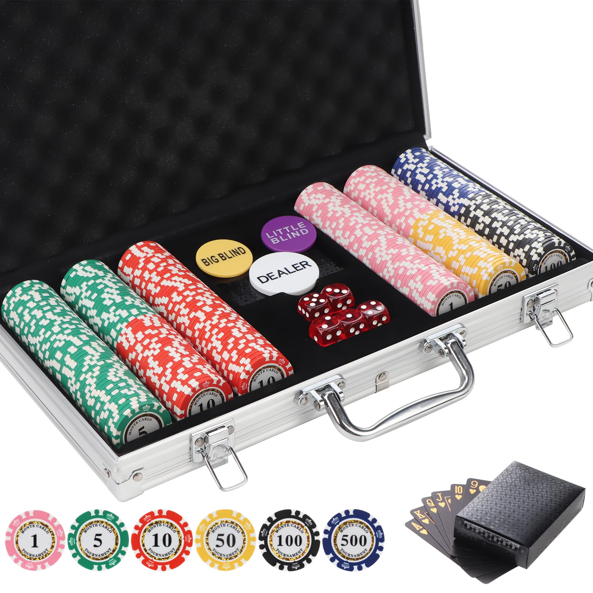 LUOBAO 300pcs Clay Poker Chips Denominations 13.5 Grams Casino Poker Chips Set Blackjack Chips Nunbered Texas Hold'em Gambing Poker Night Cube Black