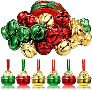 30 Pcs Christmas Bell Necklaces Red Green Gold Christmas Holiday Necklaces Christmas Hanging Bells Crafts for Xmas Holiday Party Supplies Favors Decorations Accessories Stocking Stuffers