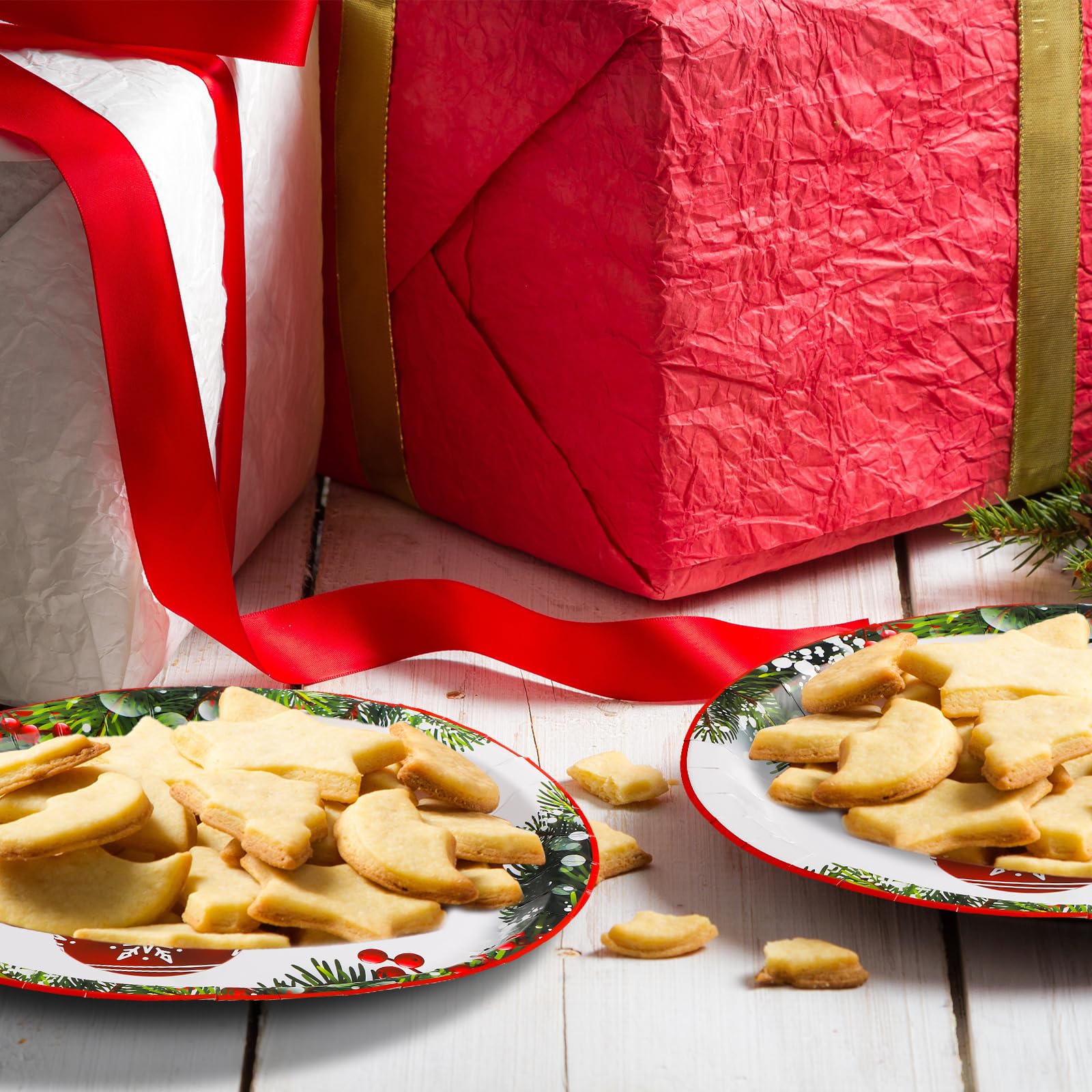 Lot de 100 grandes assiettes ovales en carton jetables pour fête de Noël, 25,4 x 31,8 cm (boule de Noël)