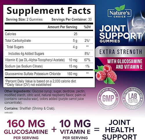 Vista 11 de Gomitas de apoyo para las articulaciones, suplemento extra fuerte de glucosamina con vitamina E – cartílago natural y apoyo para la salud
