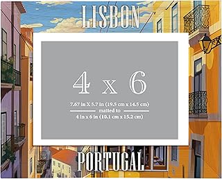R and R Imports Lisbon Portugal Design A Souvenir Wooden Photo Frame Matted 4 x 6 Inch Single