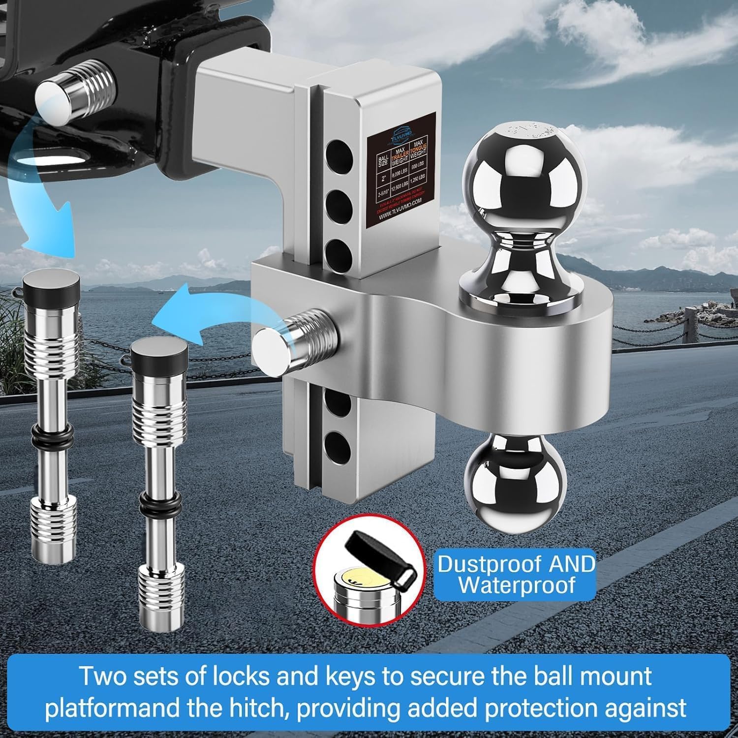  Adjustable Trailer Hitch (Fits 2 Inch Receiver) - 6in Drop Hitch thumbnail