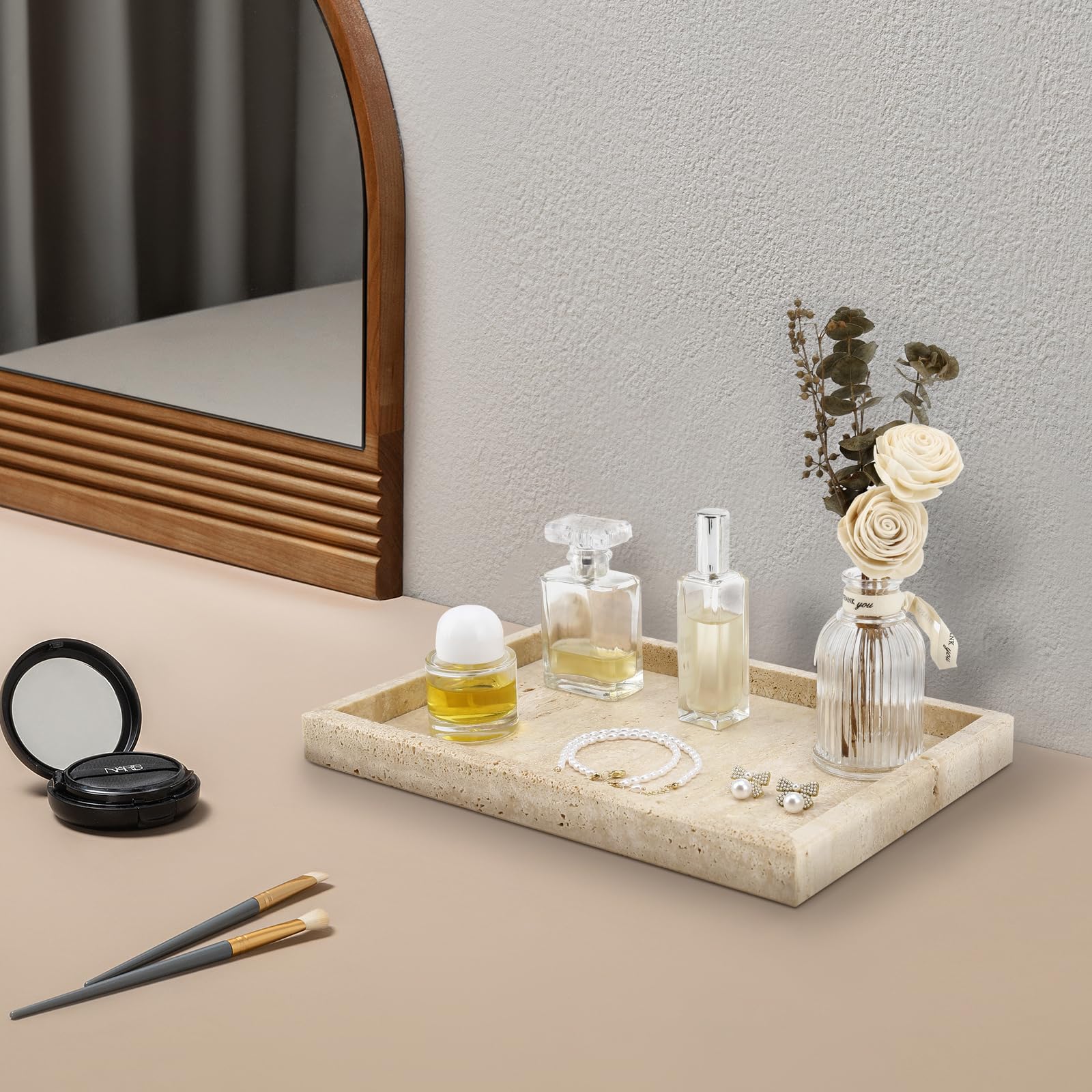 Bandeja de tocador de baño de mármol, bandeja de tocador de lujo natural Carrara para el hogar, cocina, baño, bandeja decorativa de piedra, bandejas decorativas de tocador para café, perfume,