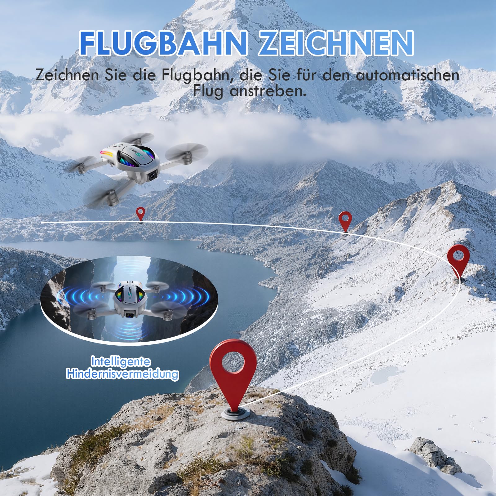 Gerbala Drohne, RC Drohne mit Doppelkameras 8K HD für Kinder, WiFi 30fps Quadcopter für Anfänger, mit 2 Akku Bürstenloser Motor Ein-Tasten-Start/Landung Optischer Fluss Hindernisvermeidung (A1182)