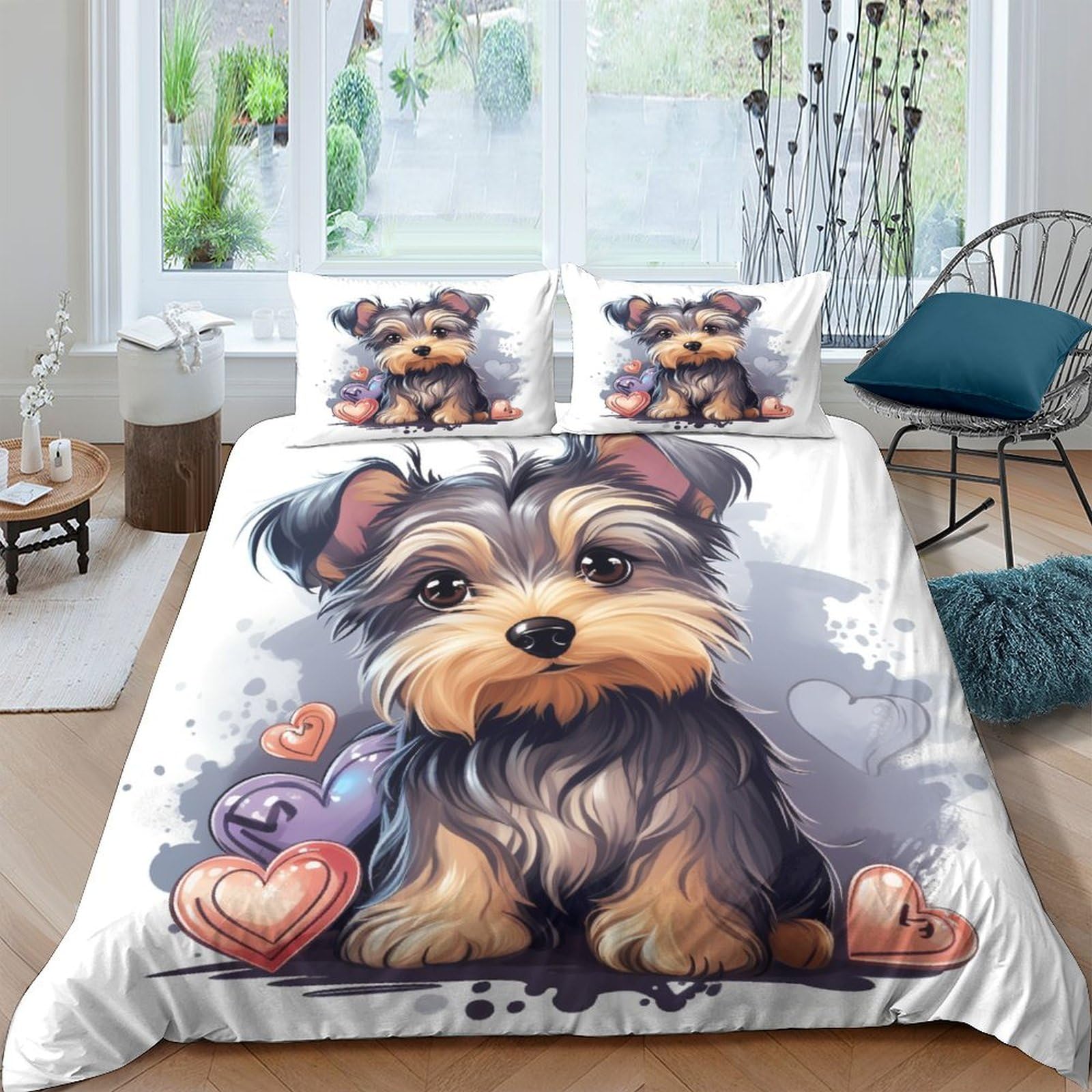 Parure de couette Yorkshire Terrier 200x200 cm, une idée cadeau originale pour lit double