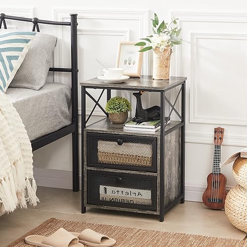 Miniatura 6 de VECELO - Moderna mesita de noche, mesa auxiliar con espacio de almacenamiento y puerta, mesitas de noche con cajones abatibles para sala de estar,