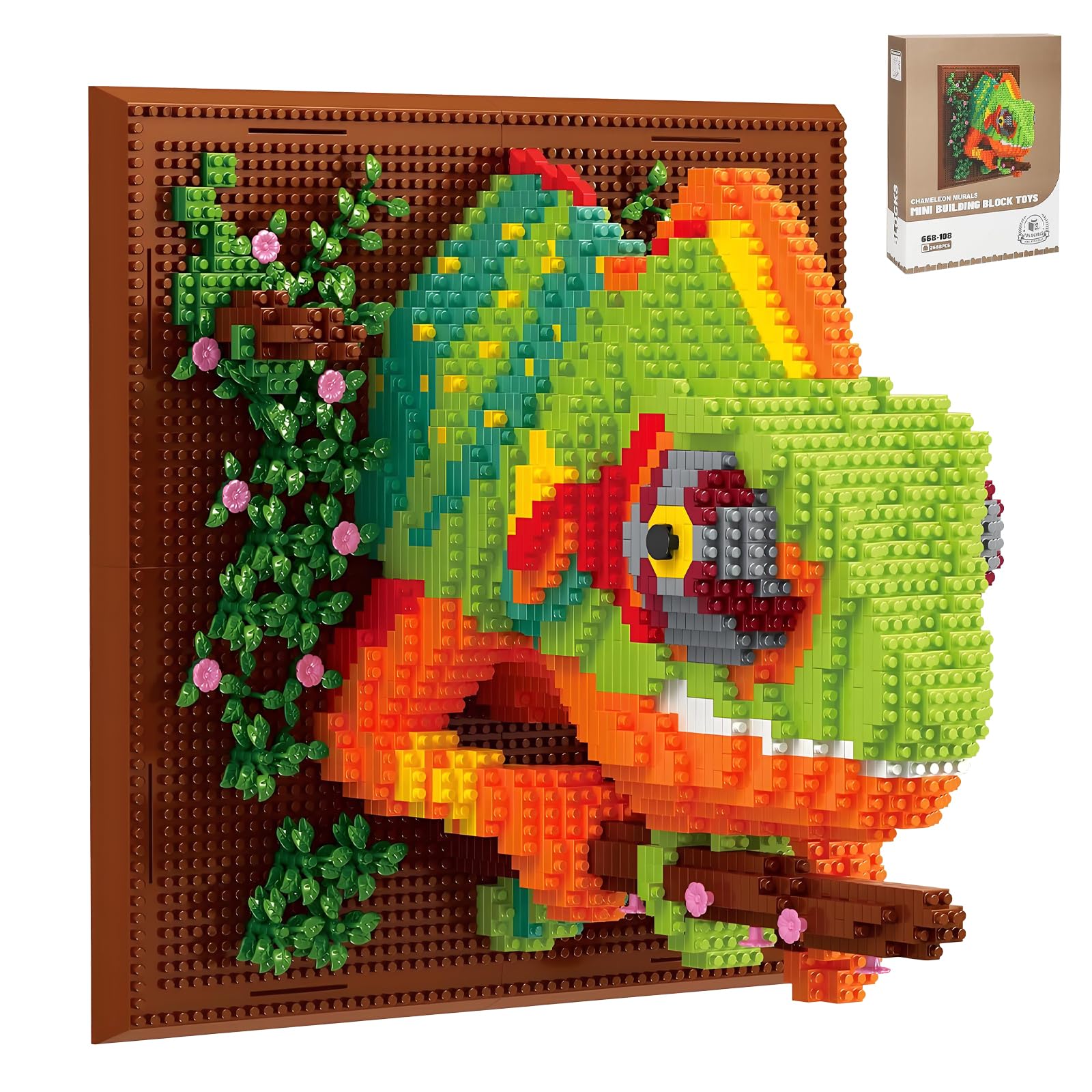 Wall Art Chameleon Building Blocks Set,Wall Mounted Chameleon Micro Building Blocks for A…