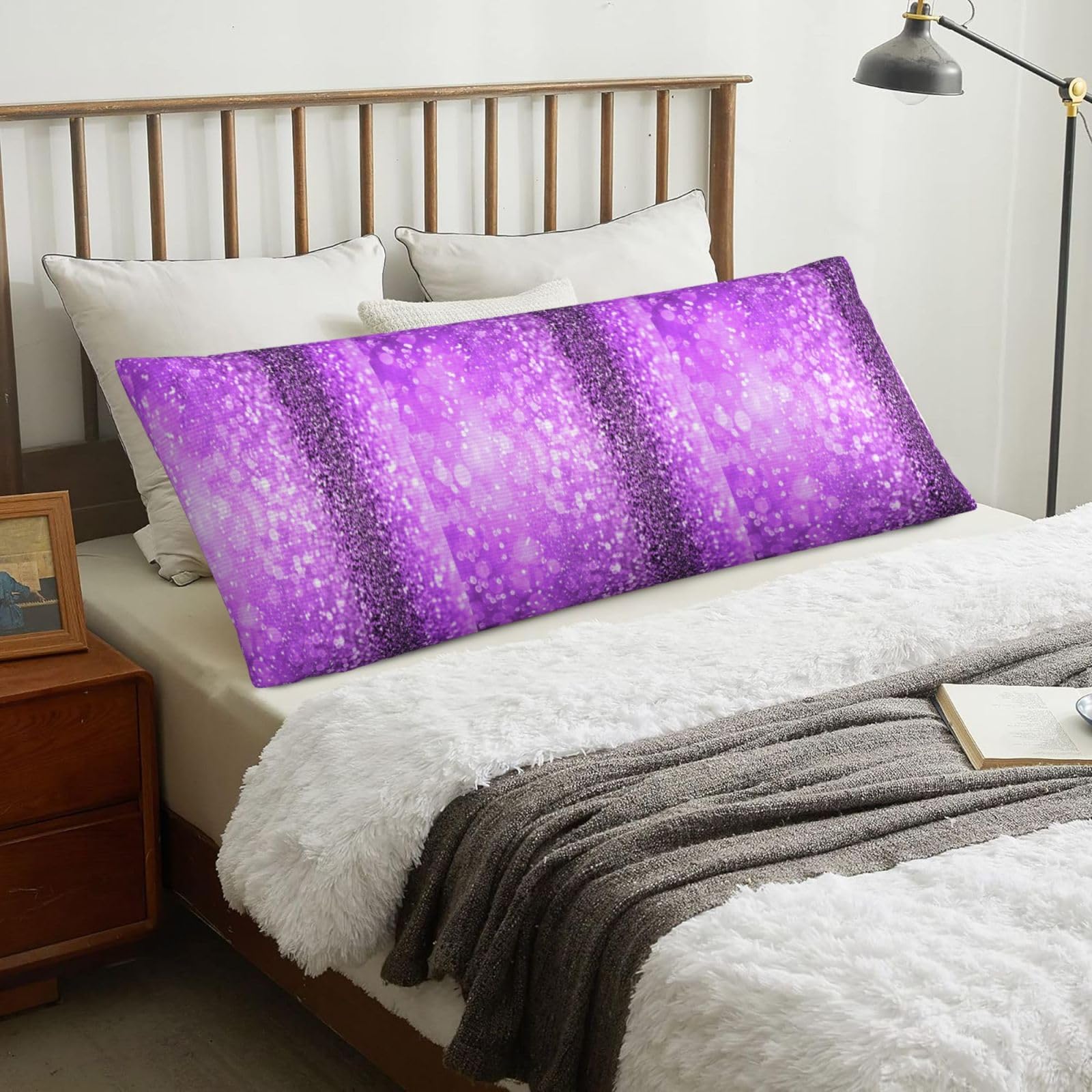 Sparkling Purple Glitter, Body Pillow Cover with Zipper,Long Body Pillowcase 20 x 60 in