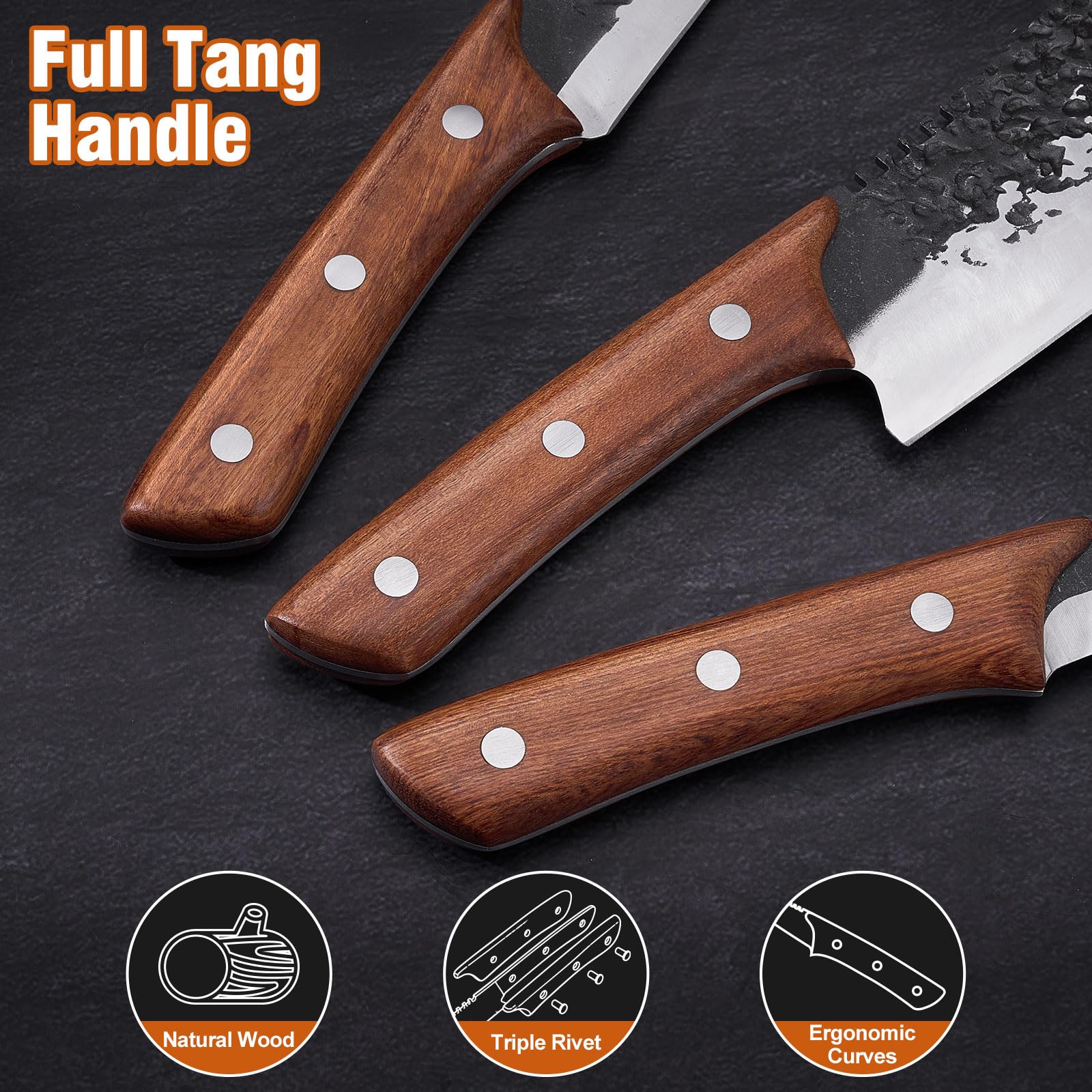 OPAYLY Hand-Forged Butcher & Carving Knife Set for Meat Cutting, 3PCS Razor Sharp High Carbon Steel Brisket, Chopping, Slicing & Boning Knives for Home & BBQ, Ideal Gift — Amazon image 7