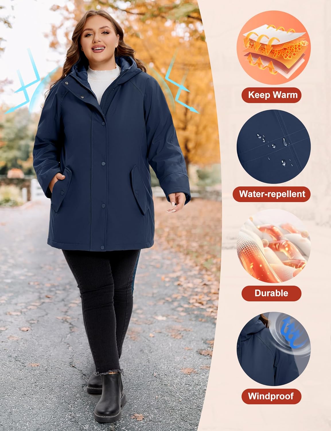 WINDMILL Womens Plus Size Softshell Jacket, Warm Windbreaker Coat with Hood (1X-6X) - Image 4