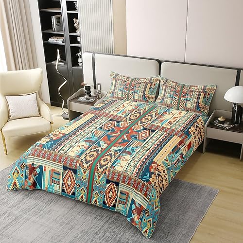 Miniatura 2 de Juego de ropa de cama 100 % algodón del suroeste tamaño King, funda de edredón geométrica bohemia, funda de edredón étnica tribal con flechas