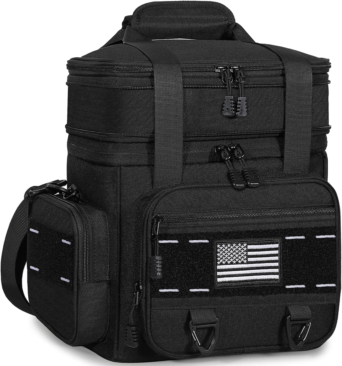 TENKIST Fiambrera táctica aislada para hombre, bolsa térmica de doble cubierta resistente | Retención térmica de 8 horas, estructura vertical a prueba de fugas, panel táctico, hebillas para colgar para trabajo, picnic, viaje (negro, 20 latas)