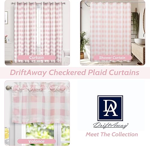 Miniatura 5 de DriftAway Cortinas opacas a cuadros de búfalo para oscurecer la habitación, con aislamiento térmico, cortinas de ventana de búfalo rosa y blanco,