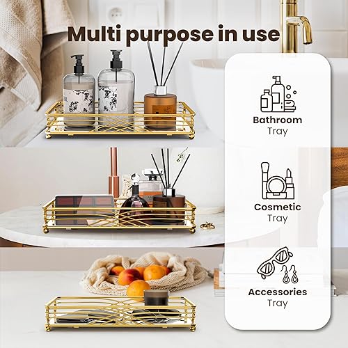 Miniatura 2 de Bandeja de espejo para decoración de joyas de tocador, bandeja de baño, organizador grande de cosméticos y perfumes para encimera de baño. Bandeja