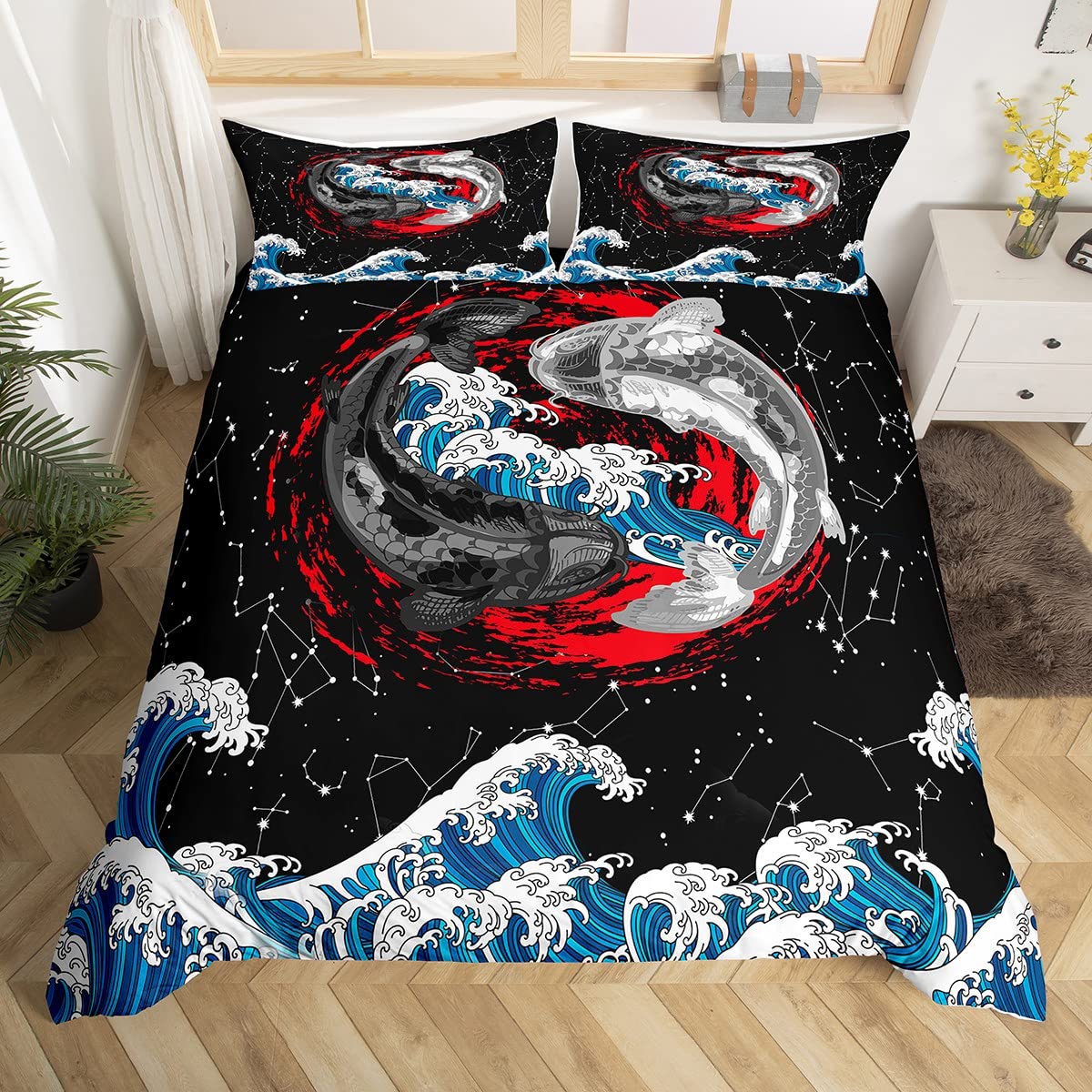 Housse de couette enfant Hokusai vagues literie lit simple style nippon